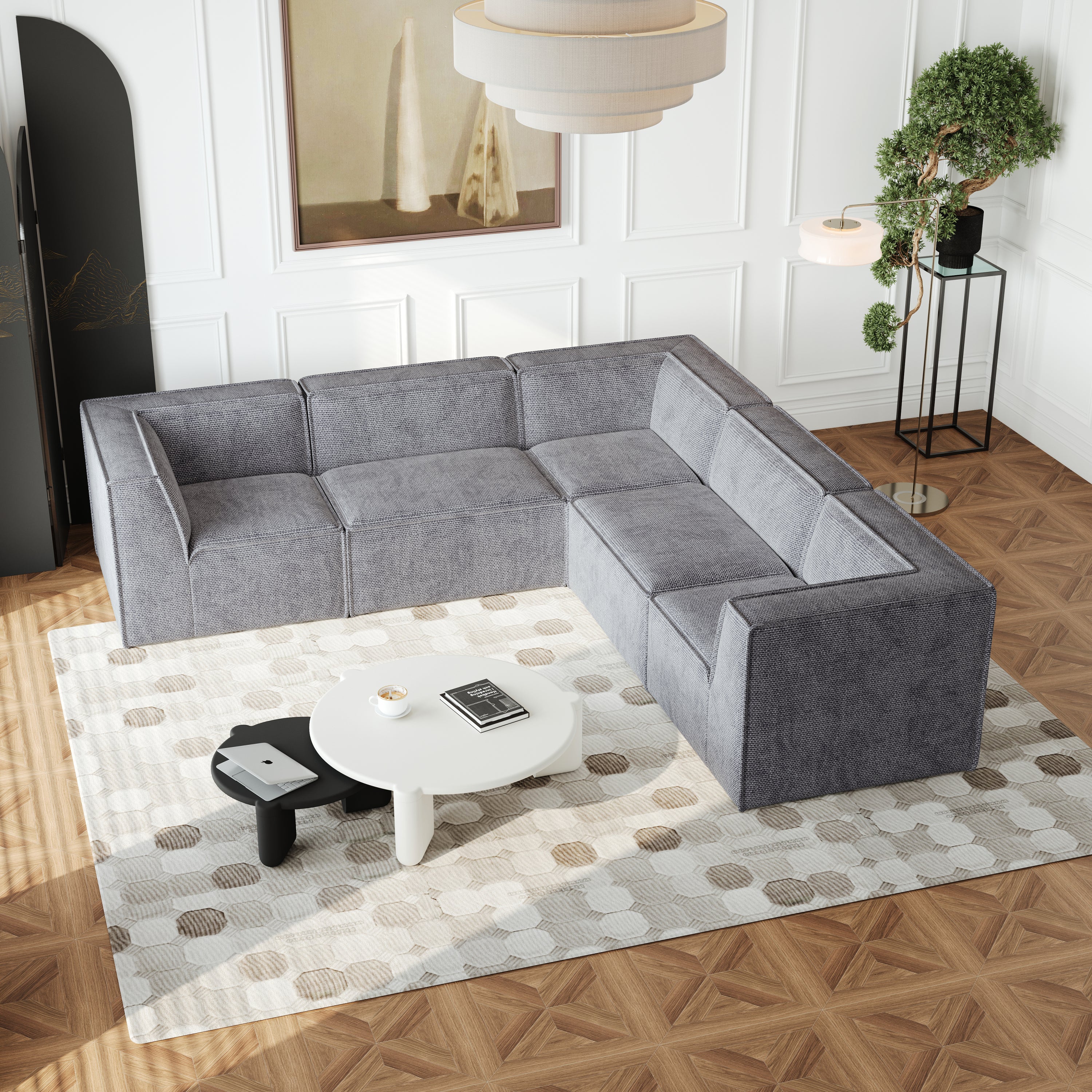 Luxury Chenille L-Shaped Sectional Sofa Set (5 PC)