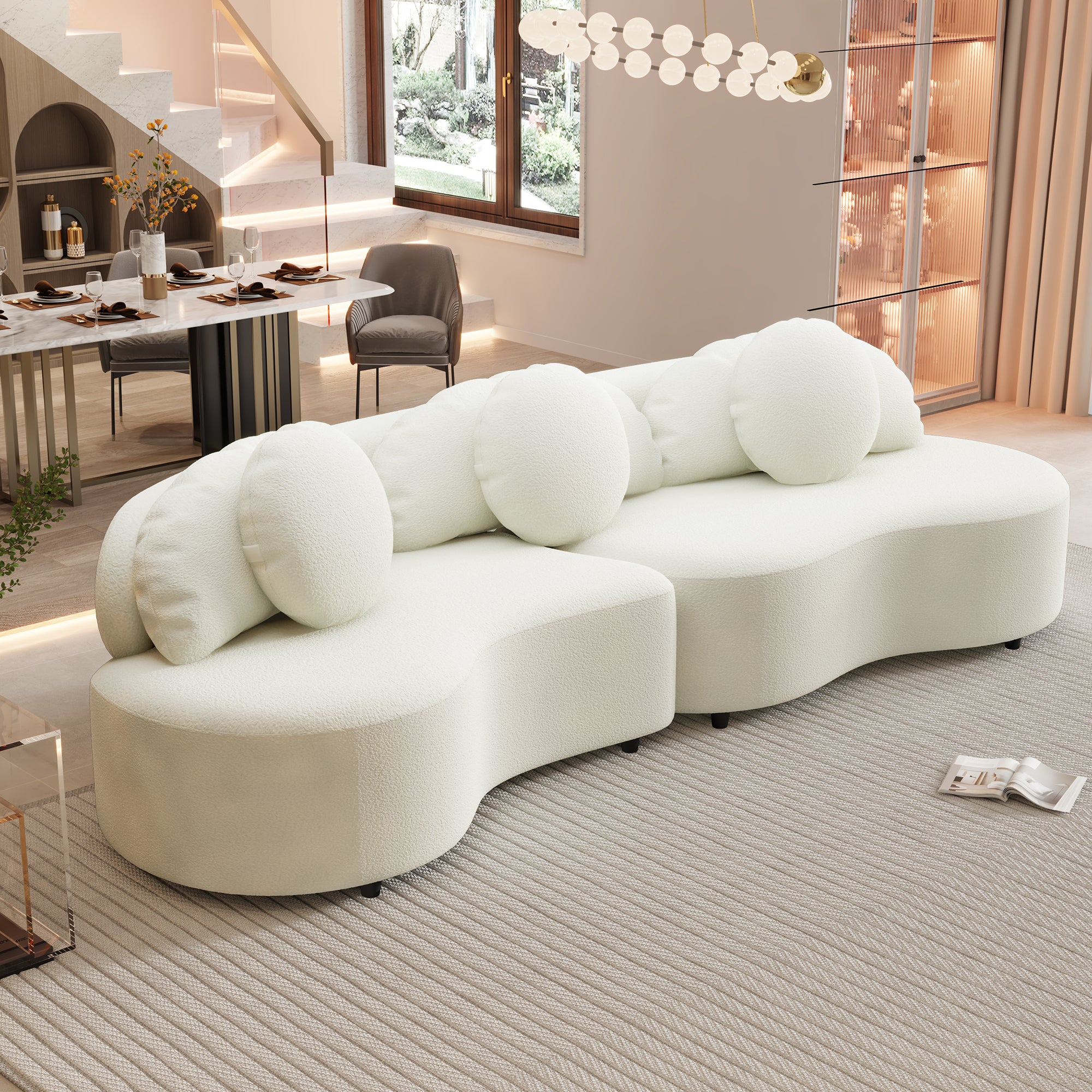 Modern Beige Velvet Sofa: 103.5" Couch