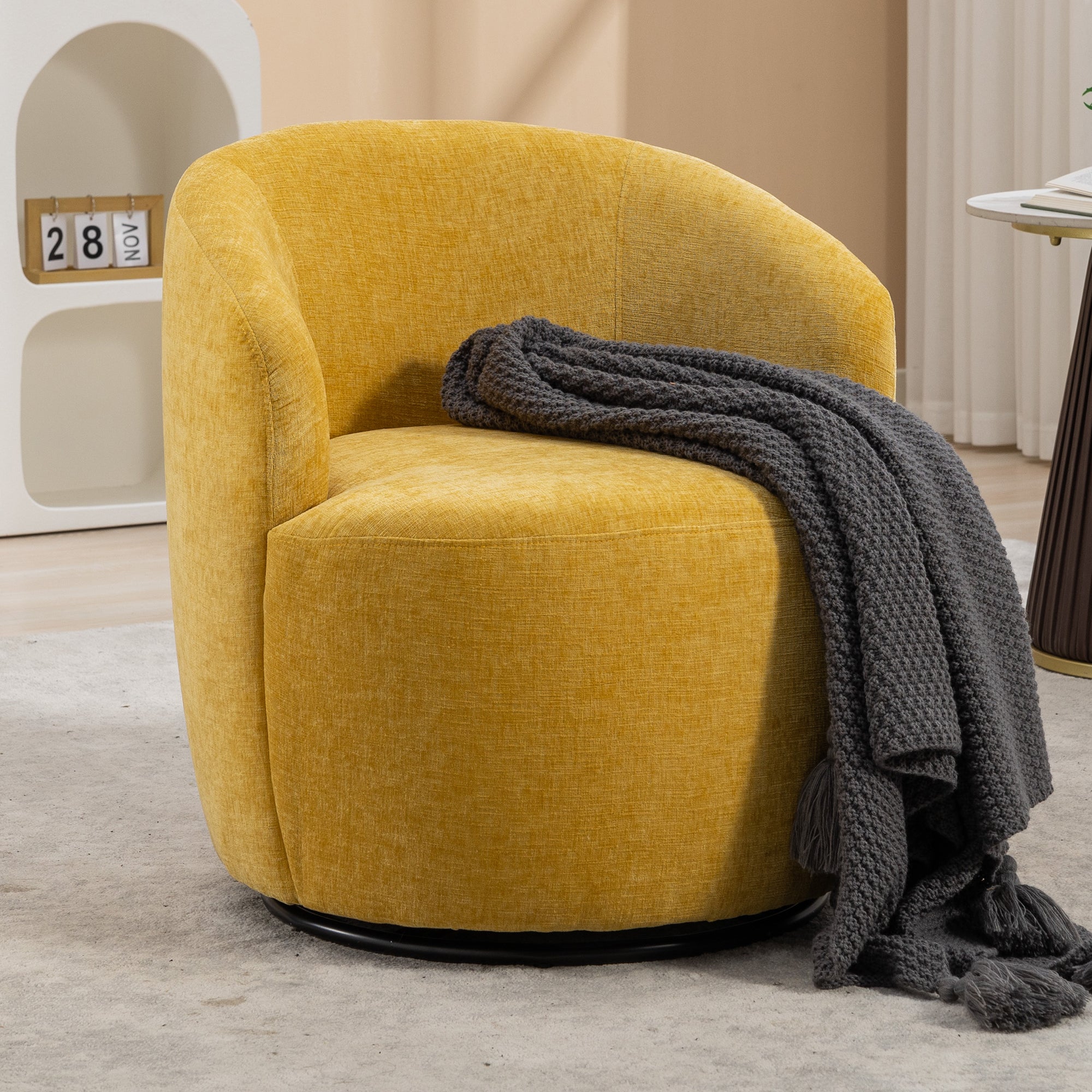 Chenille Swivel Accent Chair, Yellow Barrel Armchair