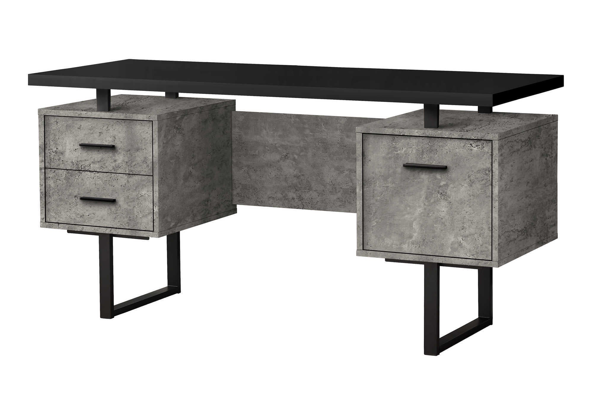 60" Modern Computer Desk w/ Drawers - Black/Grey