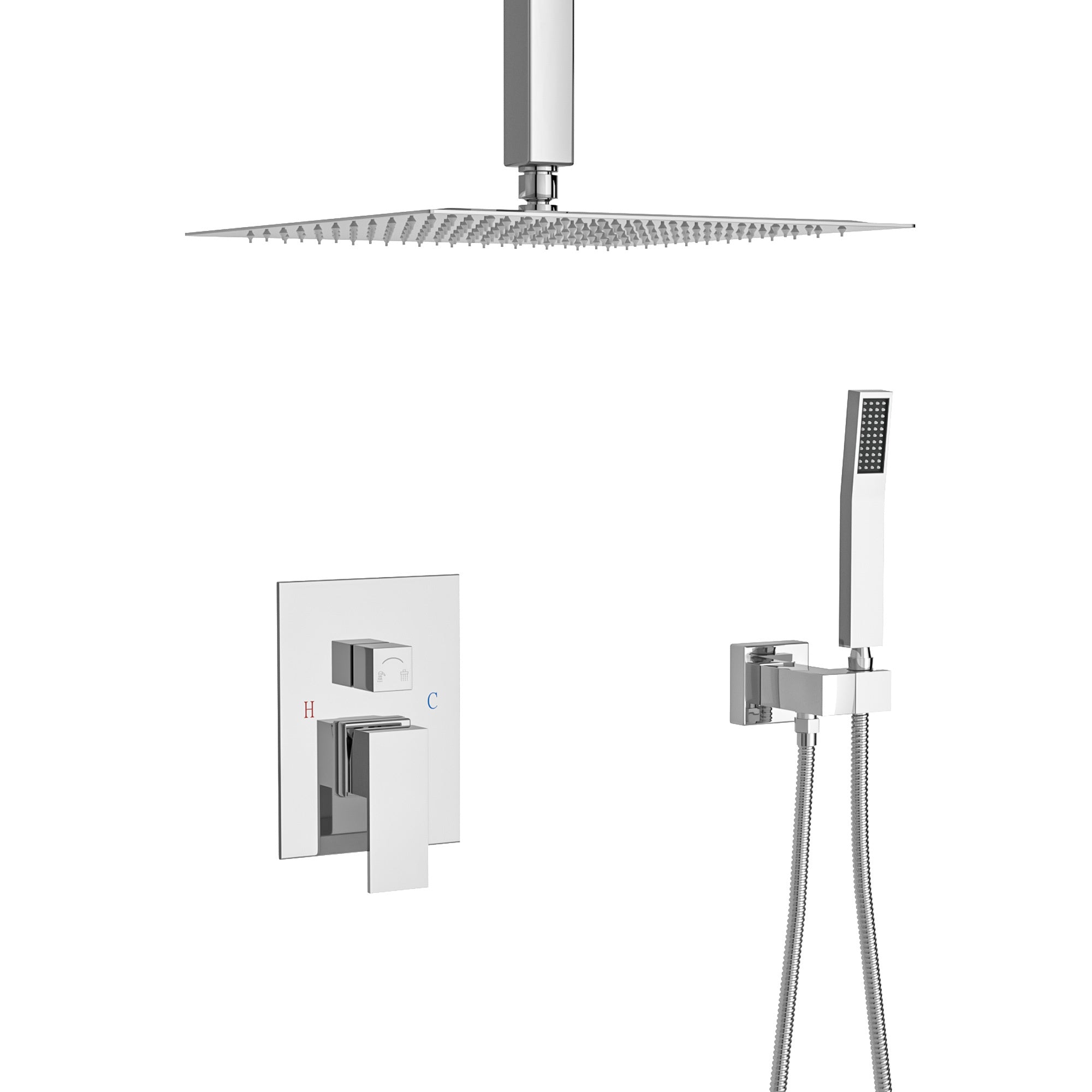 10" Square Chrome Ceiling Shower System w/Valve