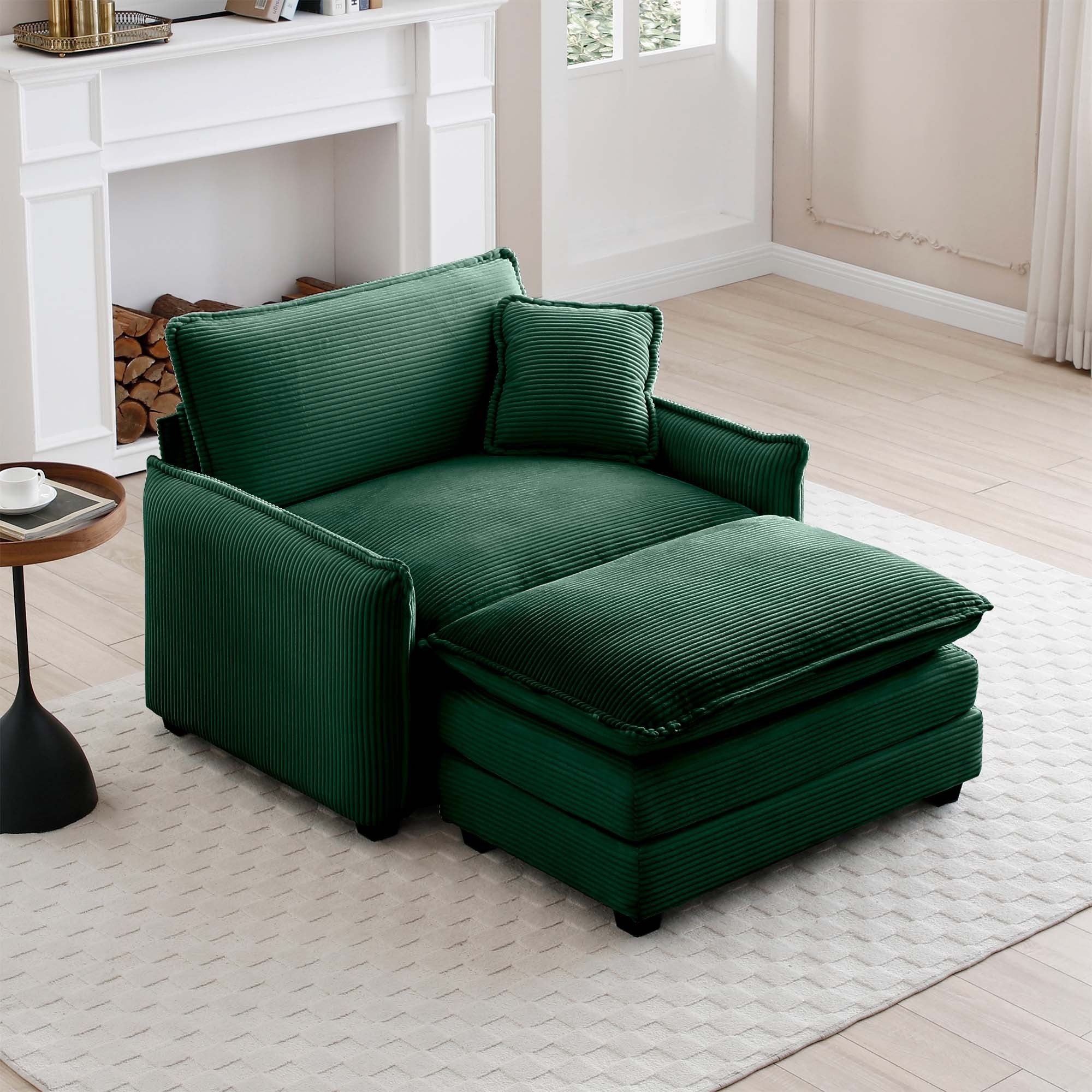 Green Corduroy Sofa & Footstool: Living Room & Bedroom