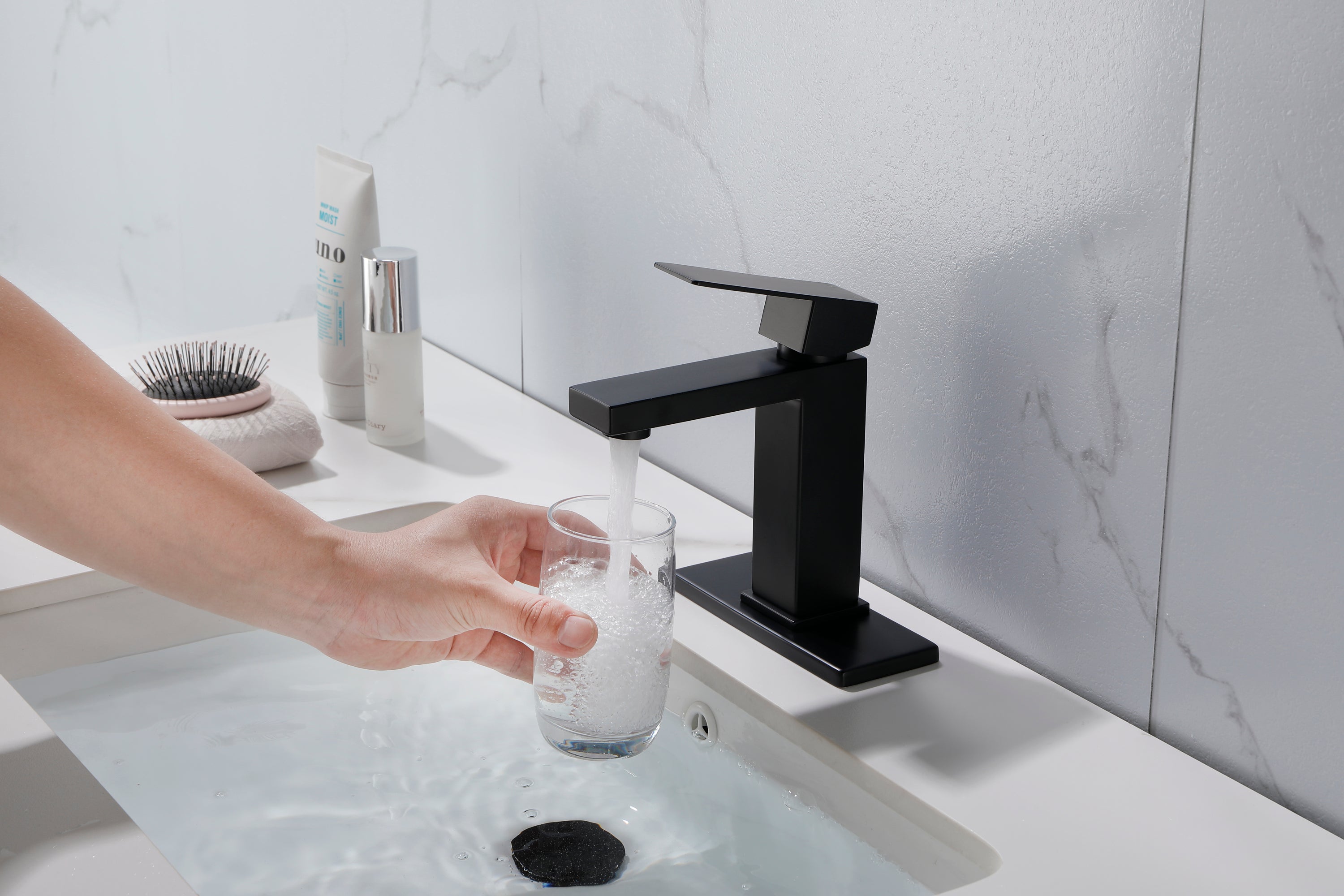 White Waterfall Bathroom Faucet, Single Handle