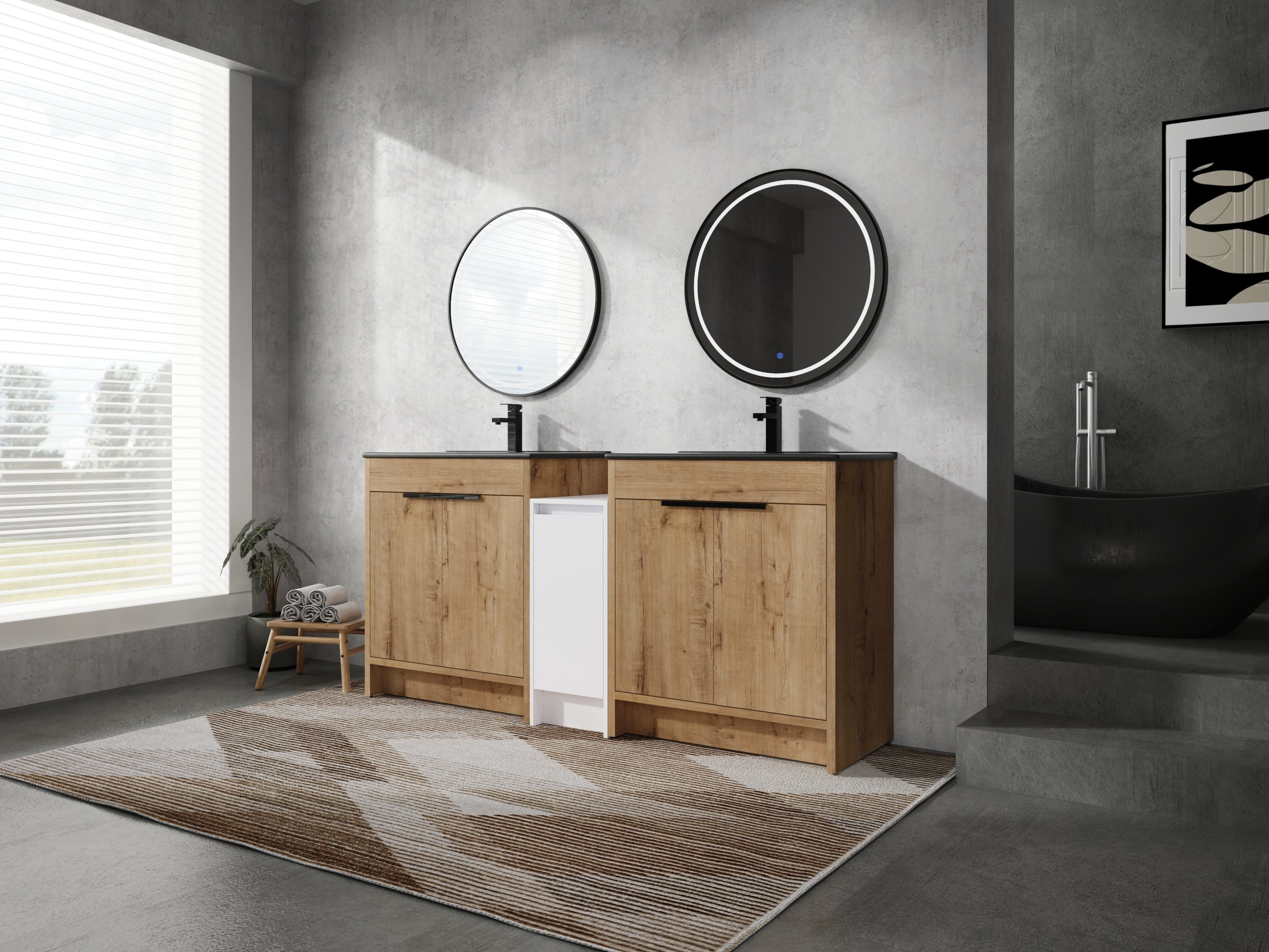 72" Freestanding Bathroom Vanity with Black Sink