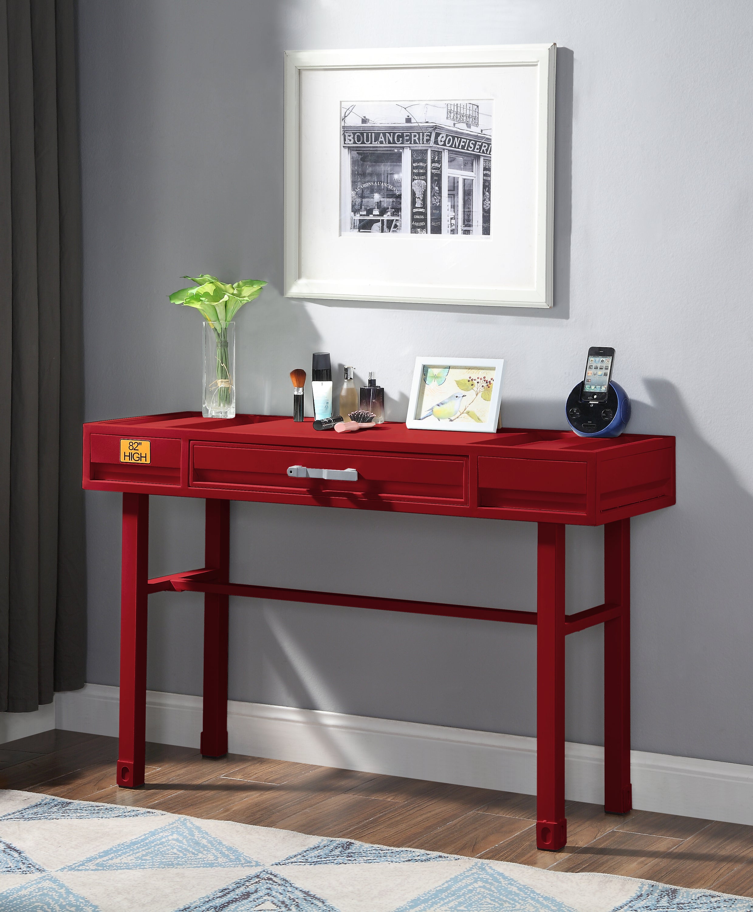 Red Cargo Vanity Desk | Modern Industrial Style