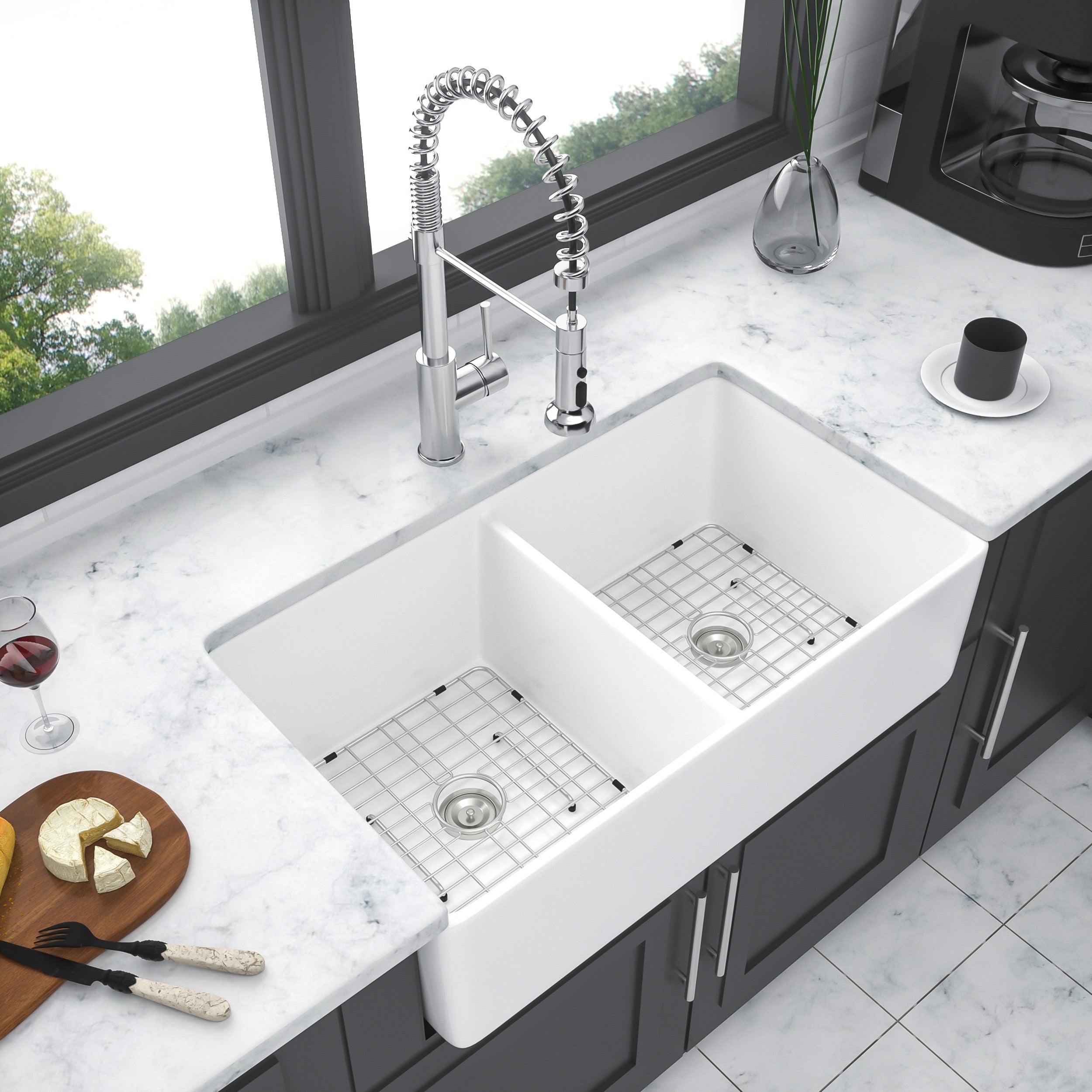 32" White Farmhouse Apron Front Kitchen Sink