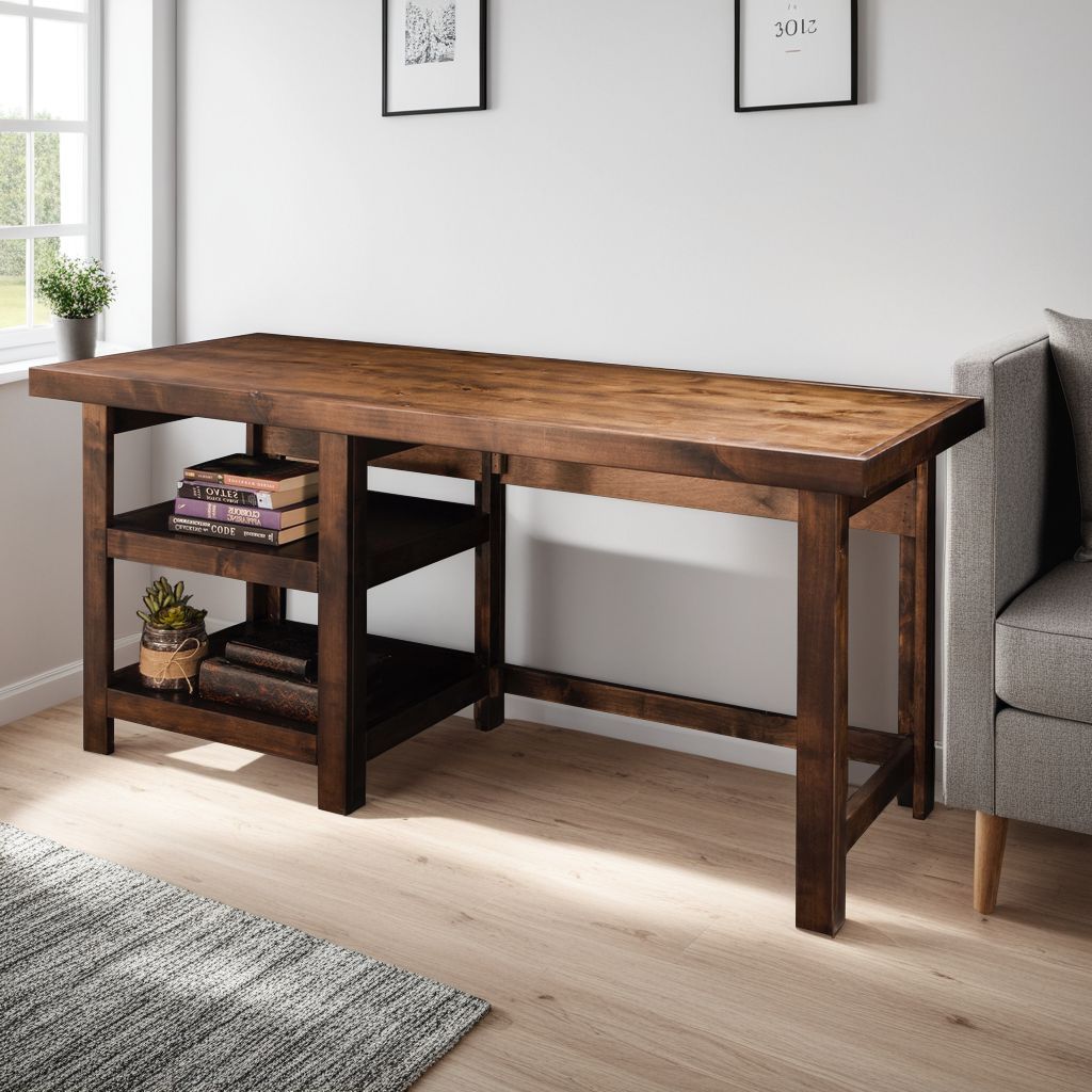 60 inch Workstation Desk, No Assembly Required, Whiskey Finish