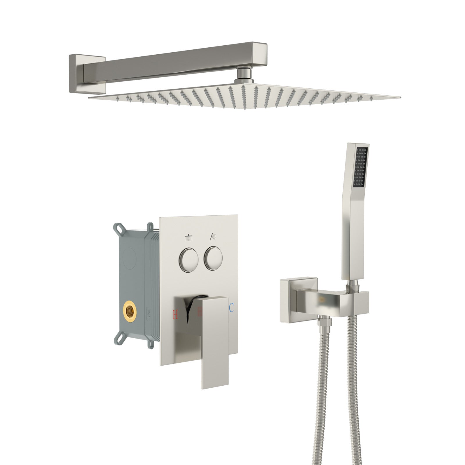 Square Dual Shower Head System - Brushed Nickel