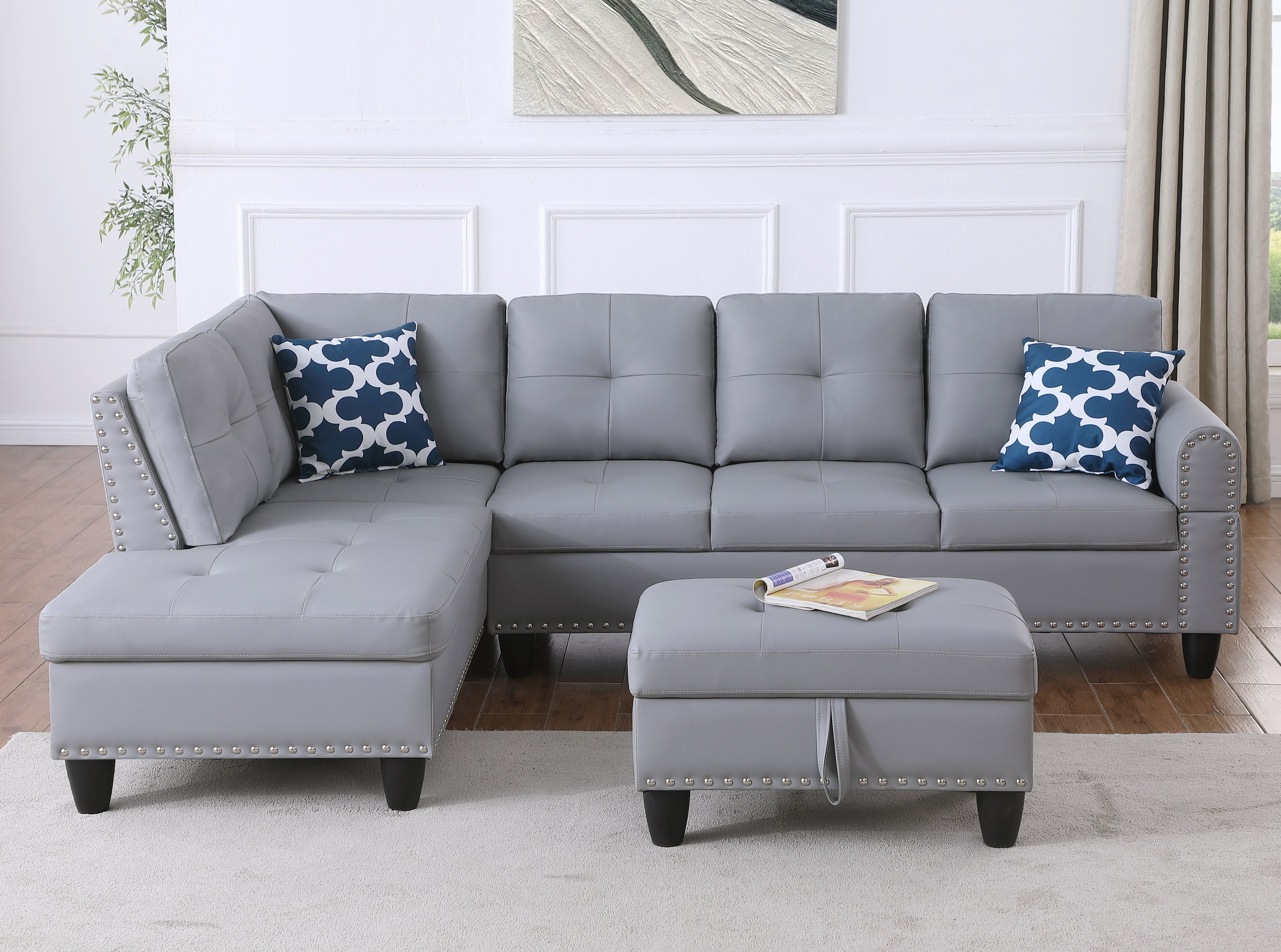 Irine Faux Leather Sectional Sofa & Ottoman