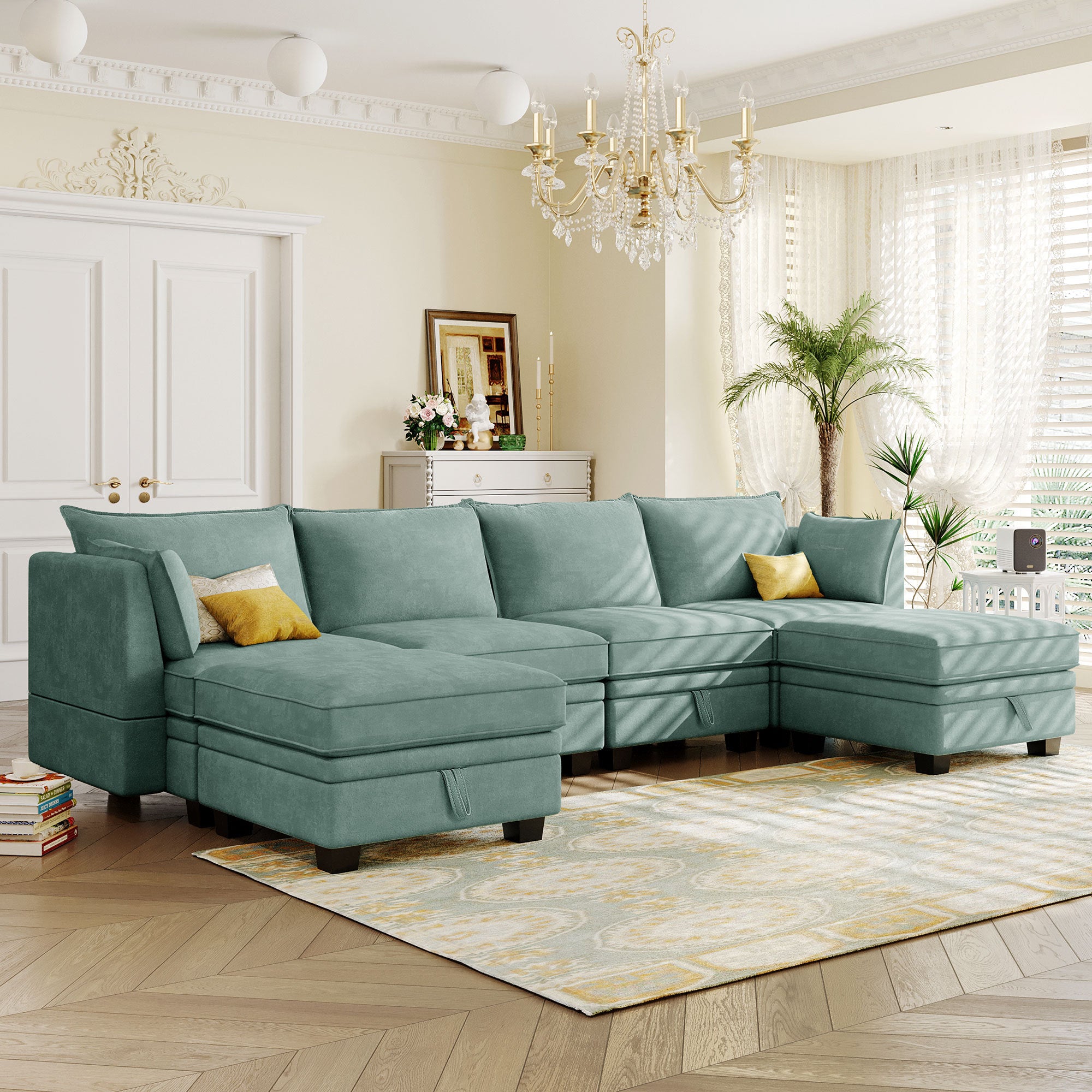 U-Style Modern U-Shape Sectional Sofa w/ Chaise & Storage