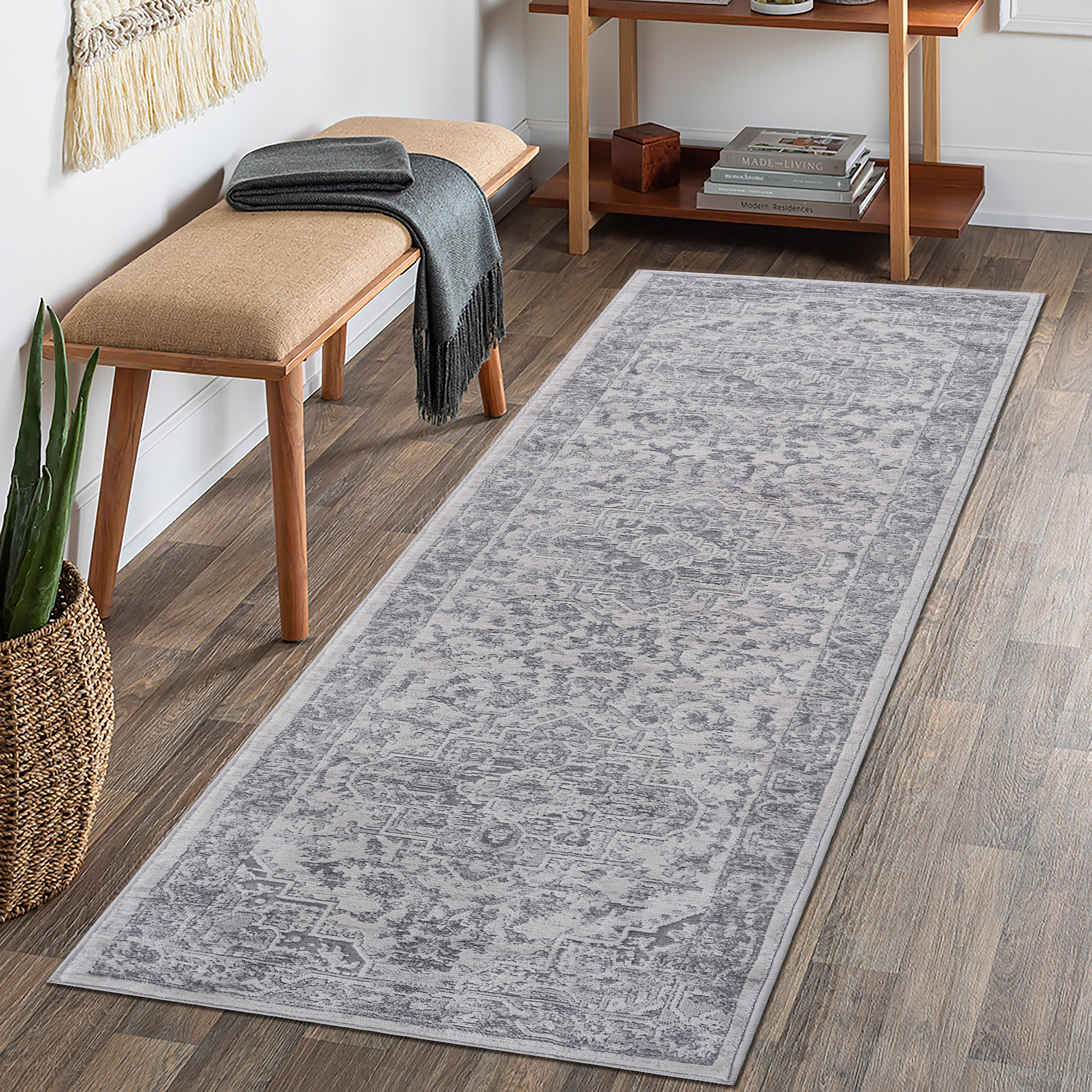 Luxury Non-Shedding Area Rug: Silver/Oriental