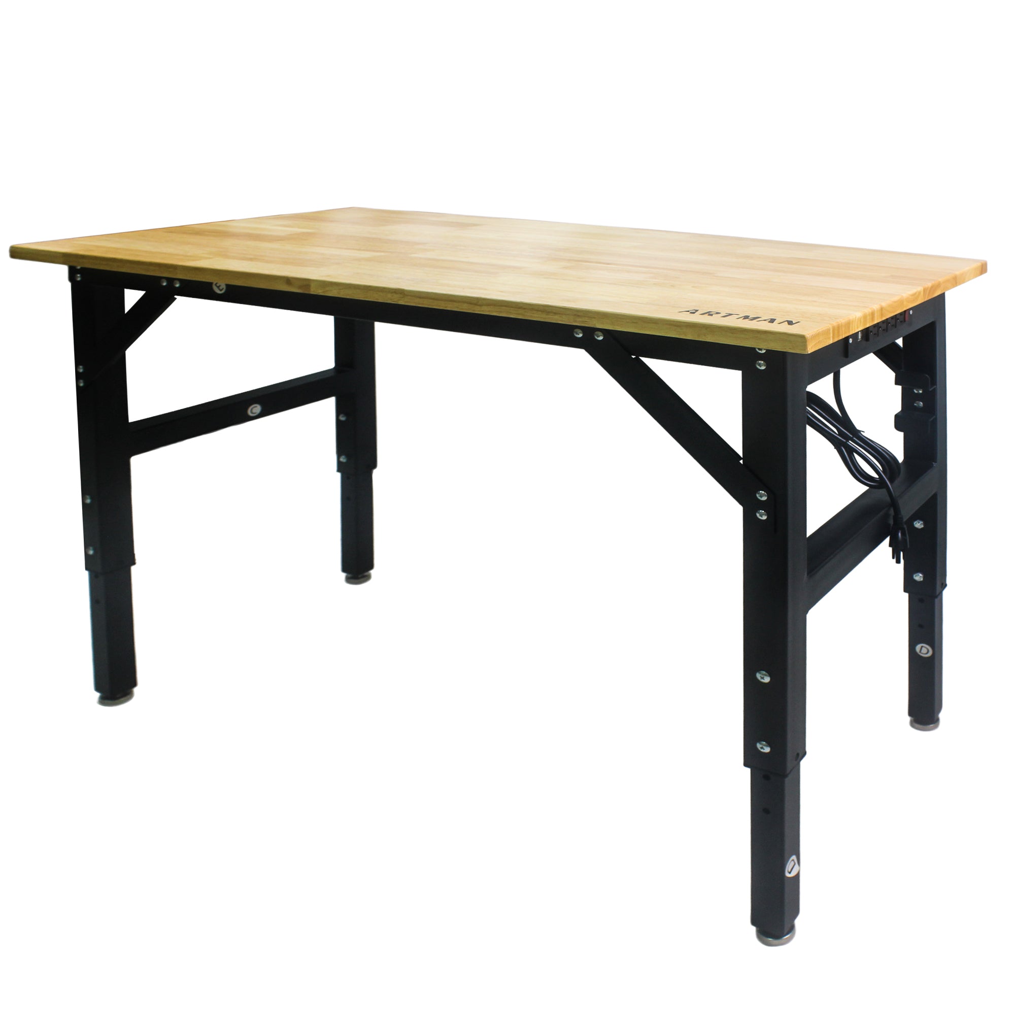 Metal Adjustable Worktable w/ Socket & Wood Top