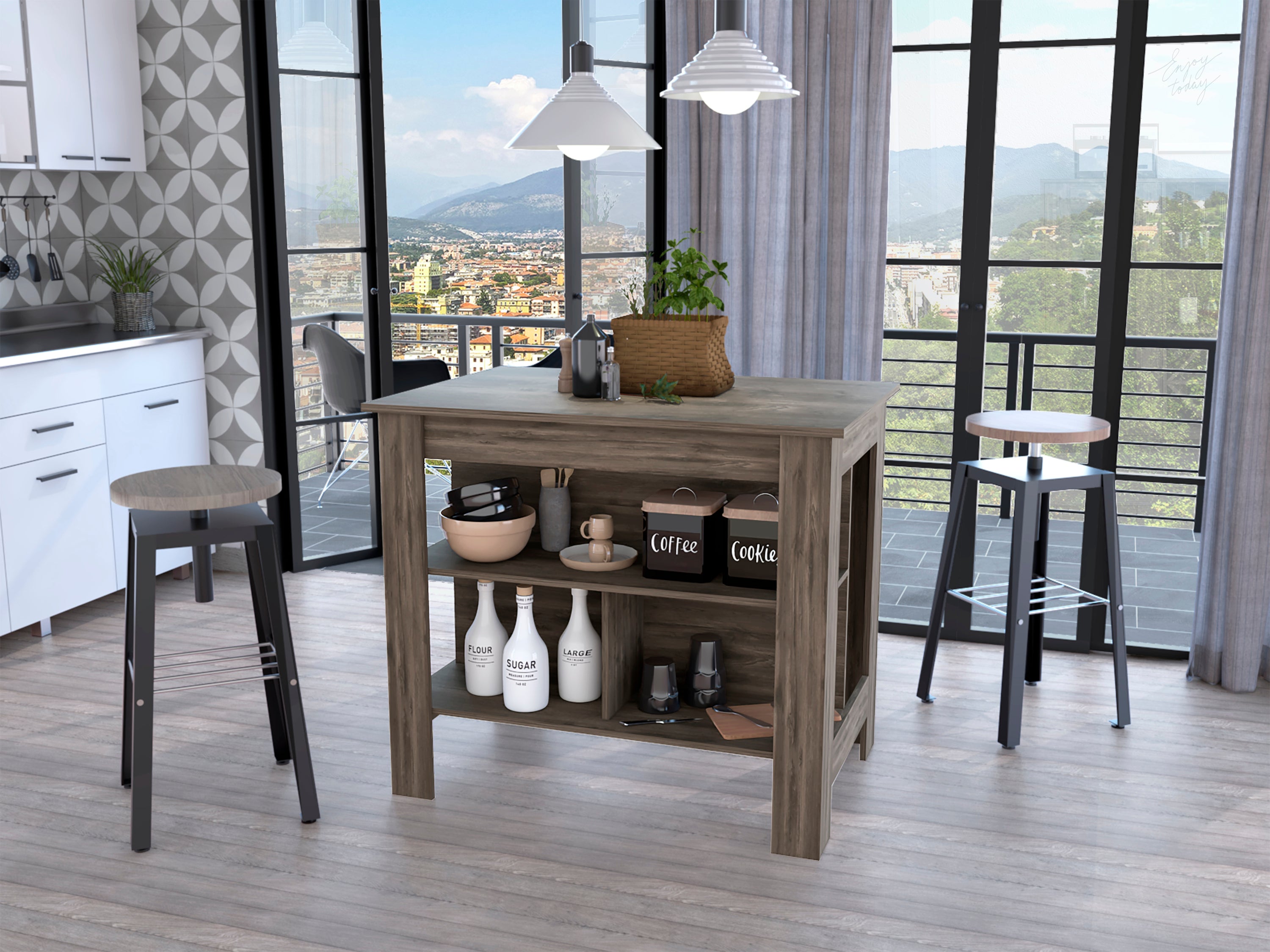 Dark Brown 3-Shelf Kitchen Island: Buy Now