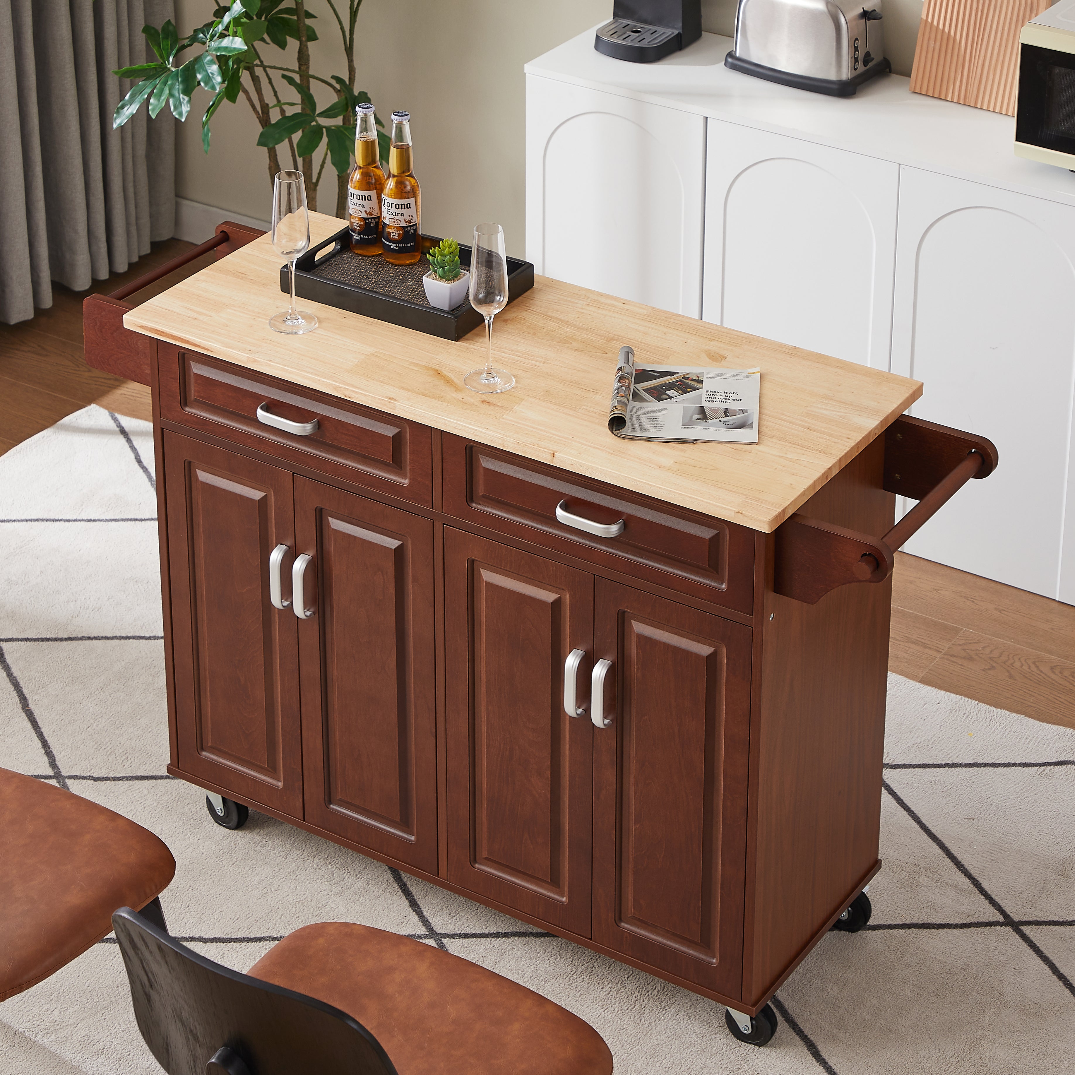 Mobile Kitchen Island Cart With 2 Drawers - Rolling Utility Storage