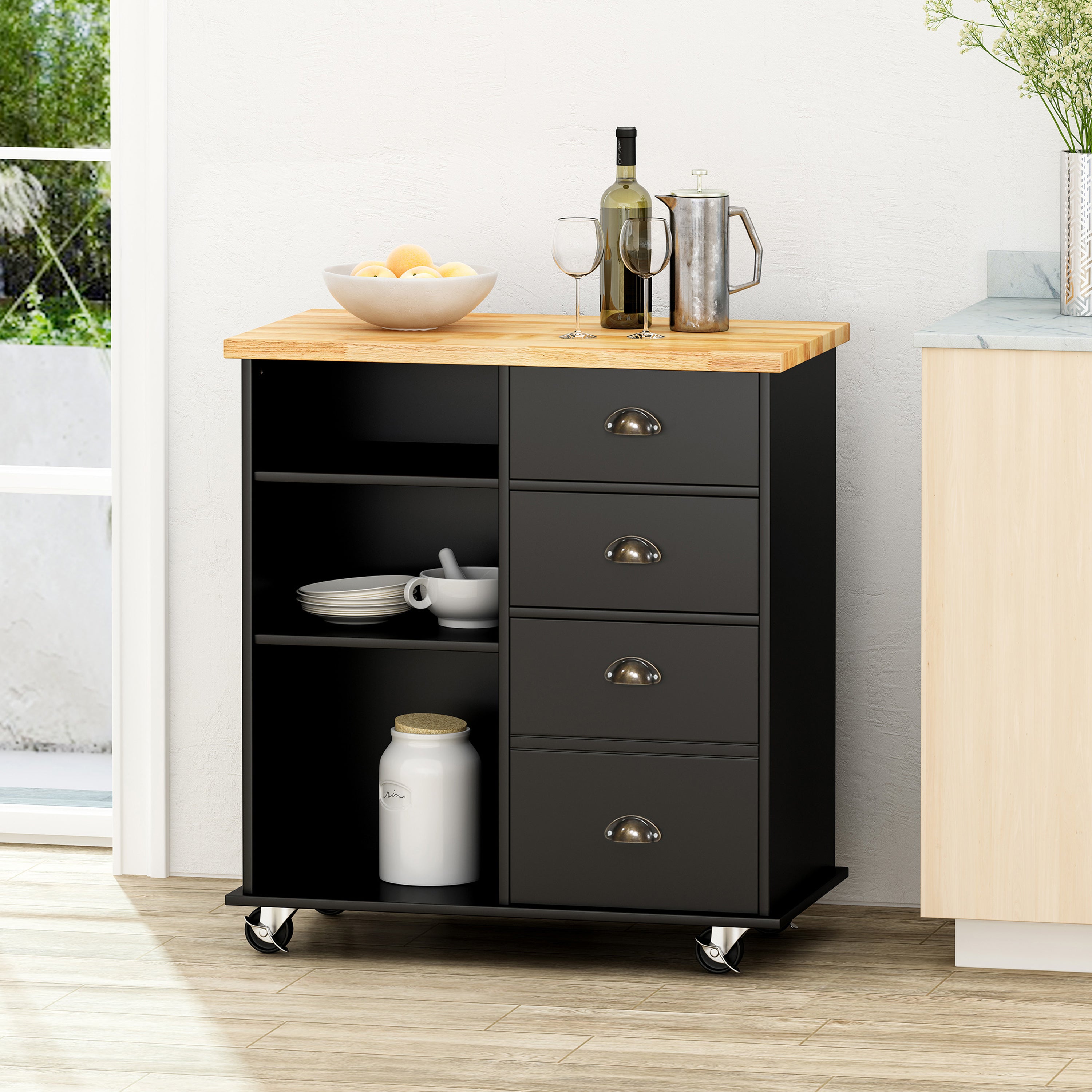 Provence Kitchen Cart: 2 Drawers & Door, Rolling Island Storage