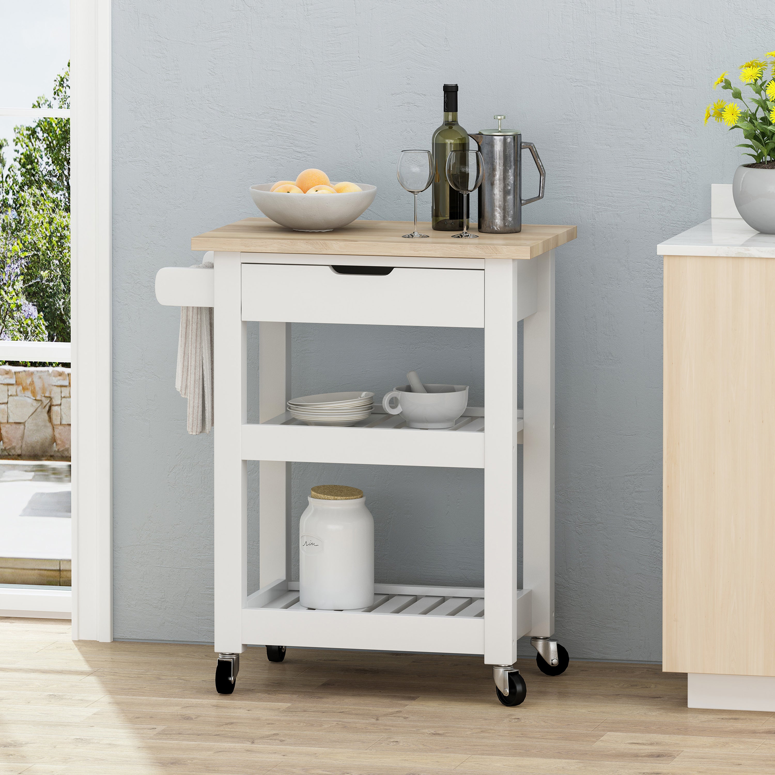 Rolling Kitchen Cart: Wood & Metal, Storage & Wheels