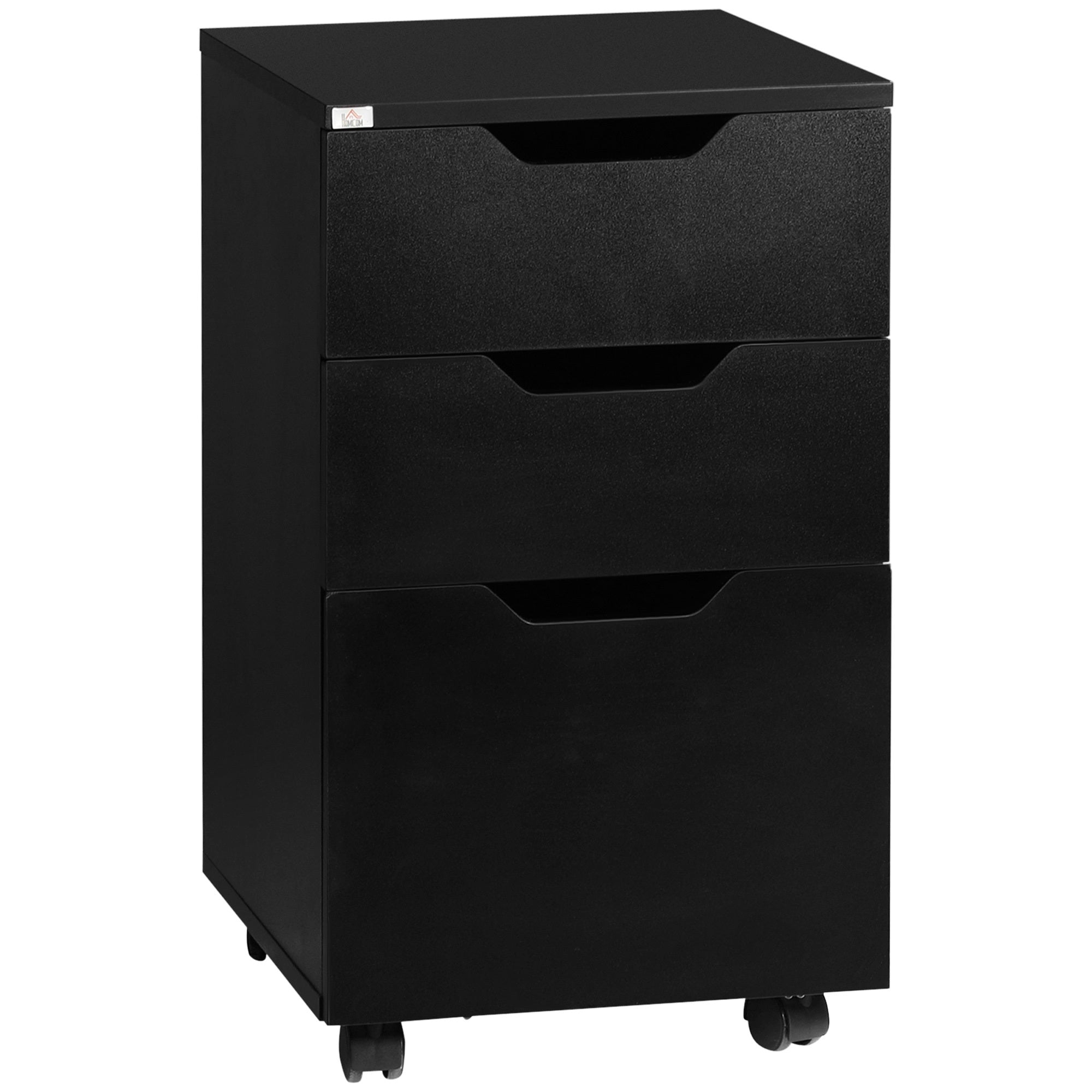 Black Mobile File Cabinet: 3-Drawer Rolling Printer Stand