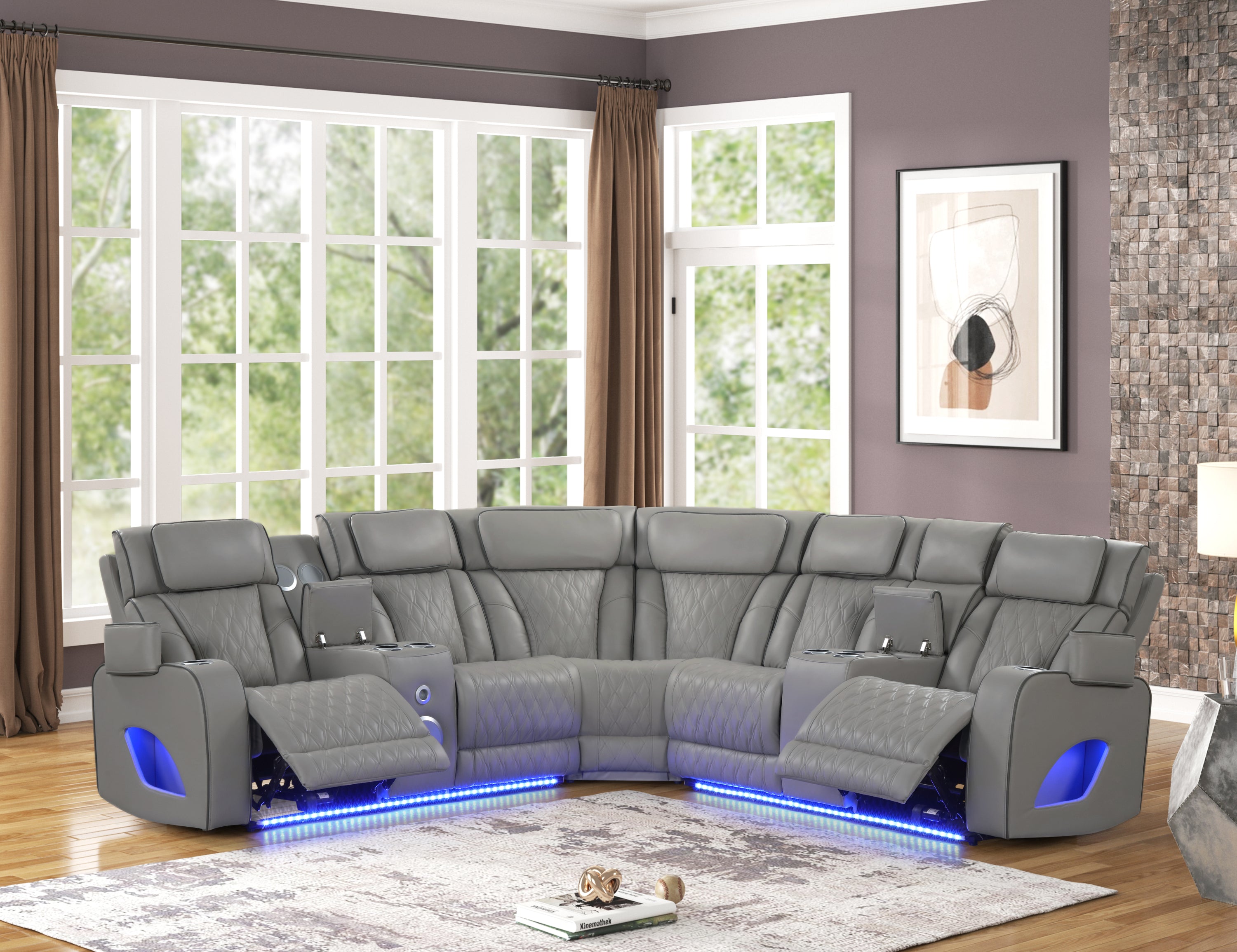 Fortuner Power Recliner Sectional w/Bluetooth & Massage