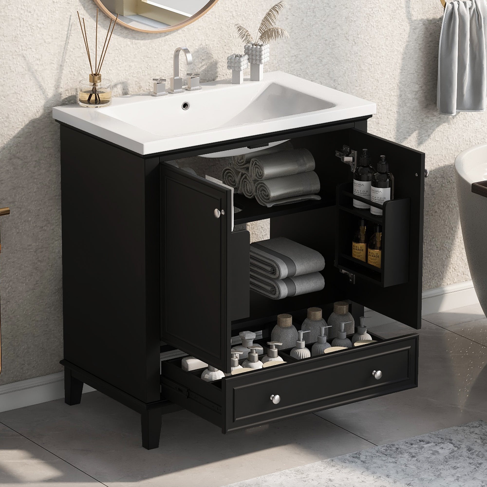30" Black Bathroom Vanity with Sink & Storage