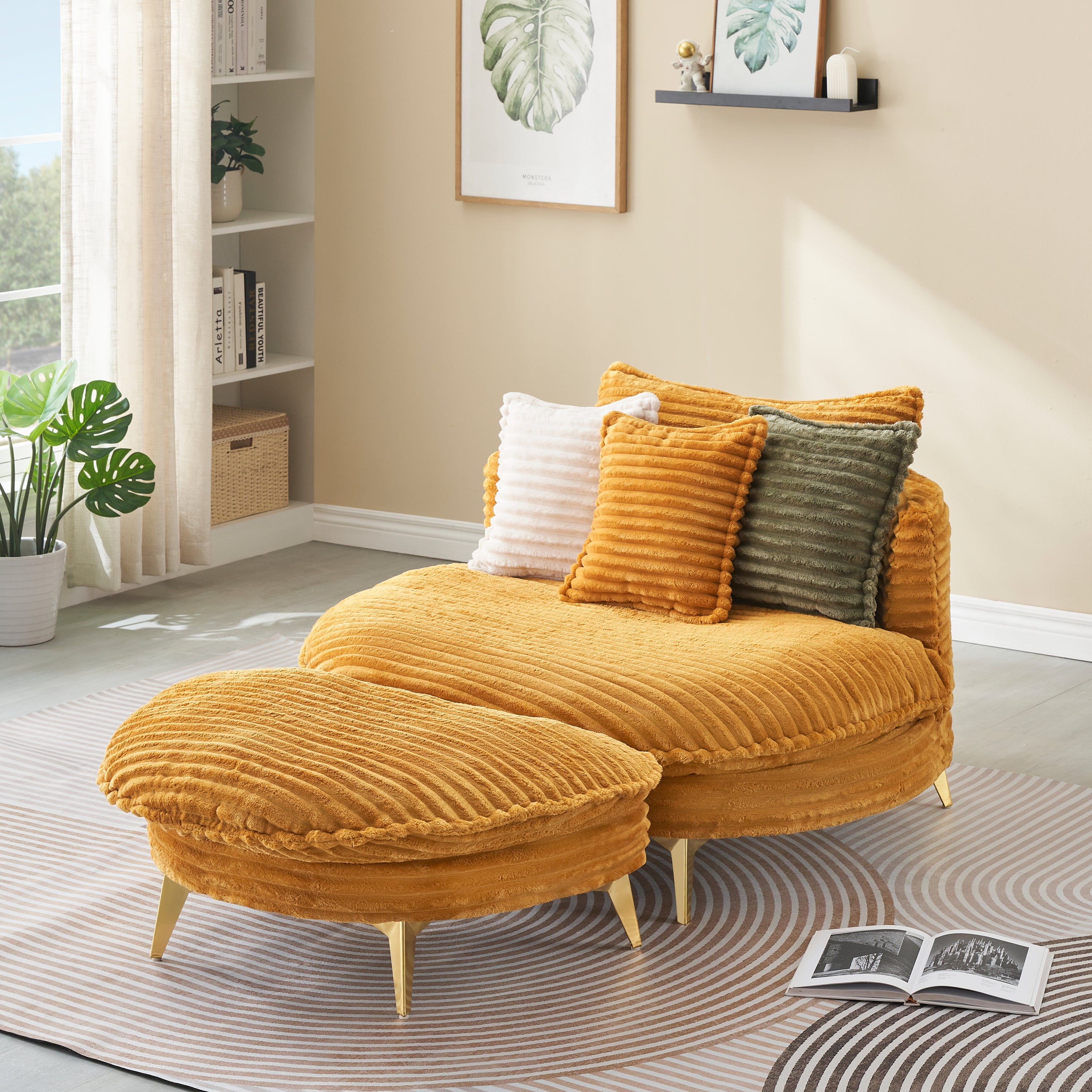 Yellow Corduroy Sofa: 65" Apartment Living Room