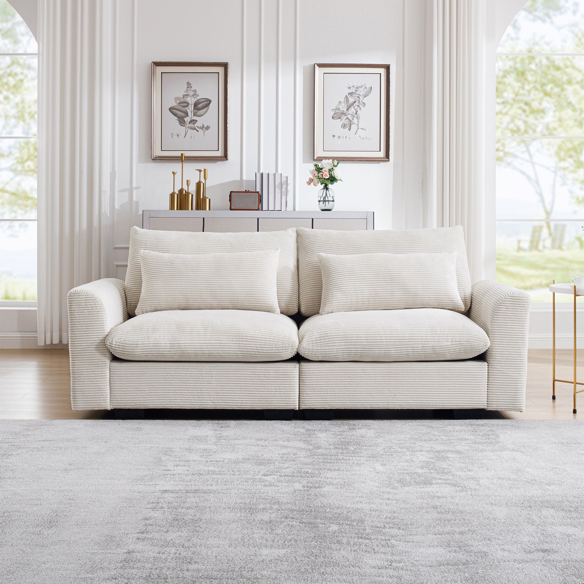 Beige Corduroy Sofa: Deep Seat Comfort