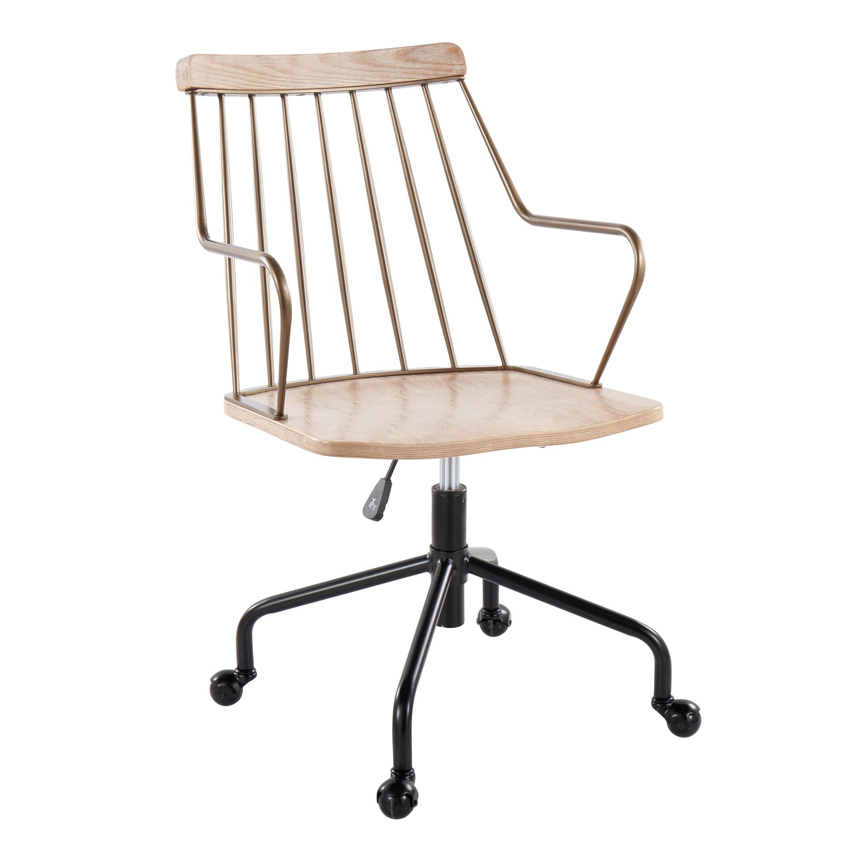 Preston Farmhouse Office Chair, Black Metal & Wood