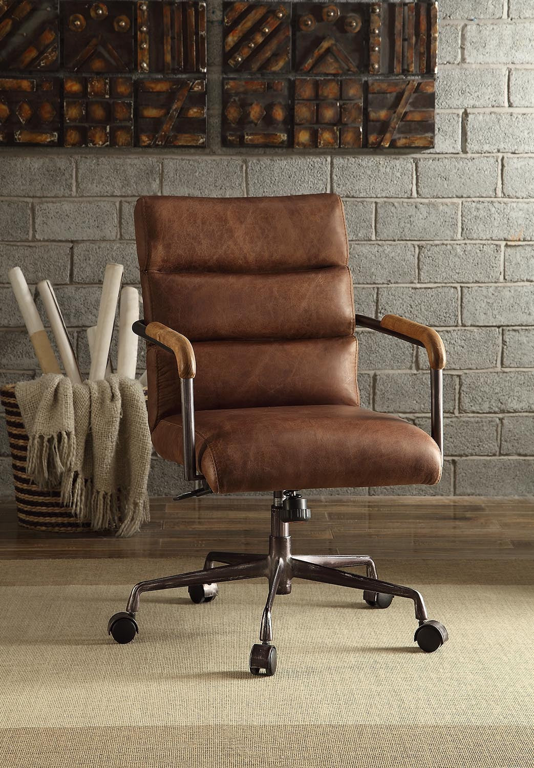 Retro Brown Swivel Office Chair | 5-Star Base