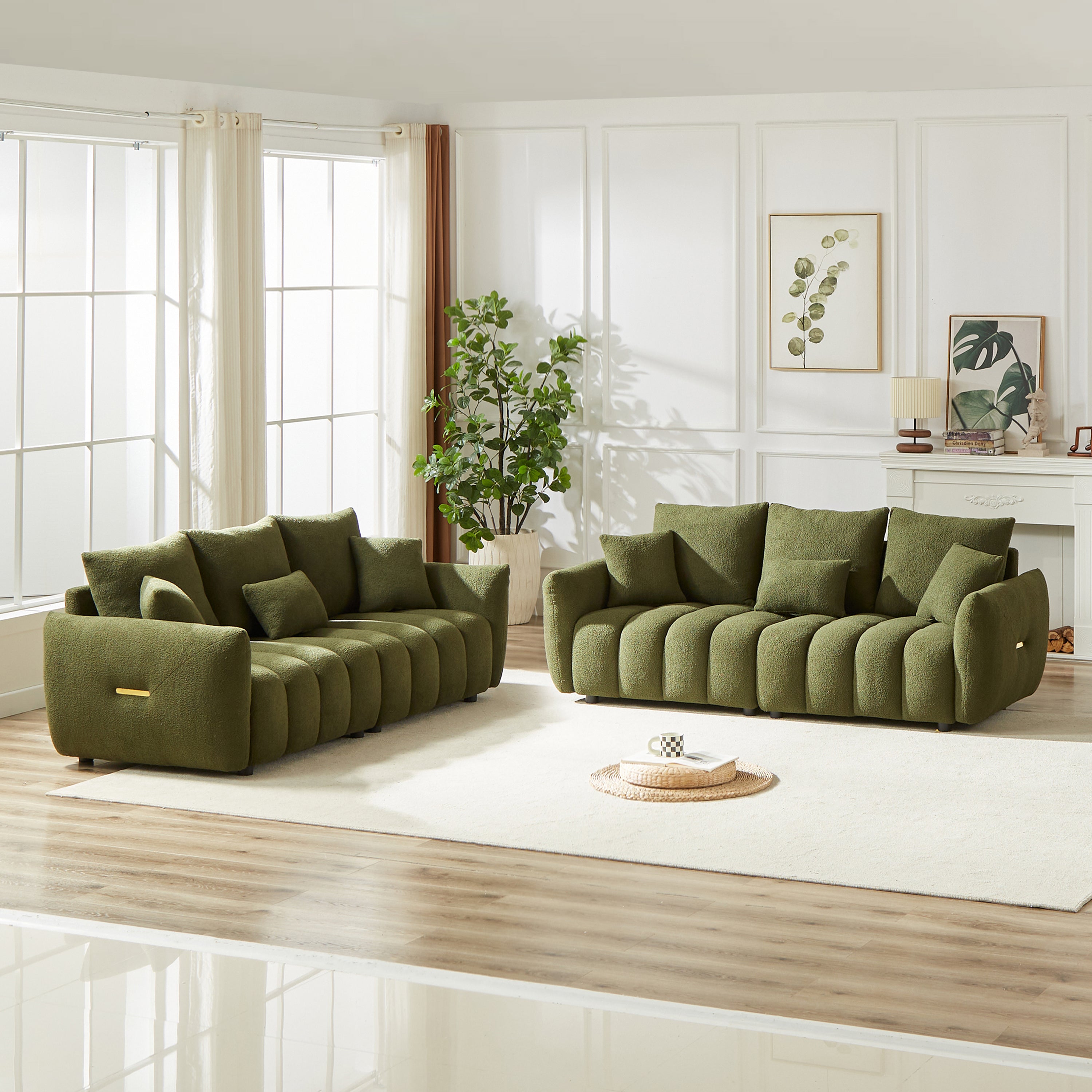 Modern 3-Seater Sofa Combo: Teddy & Wooden Frame