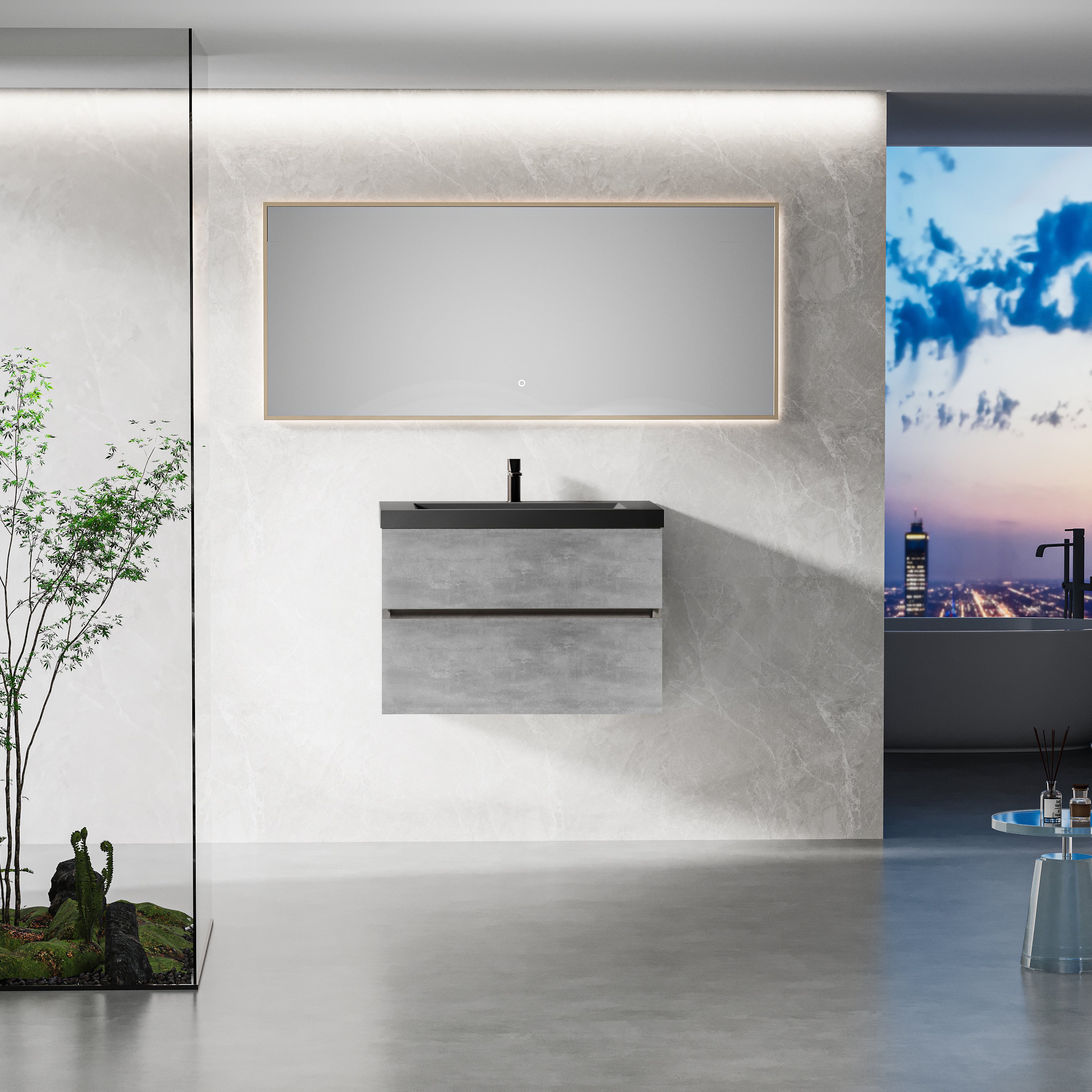 Floating Bathroom Vanity: Modern 30" Cement Grey