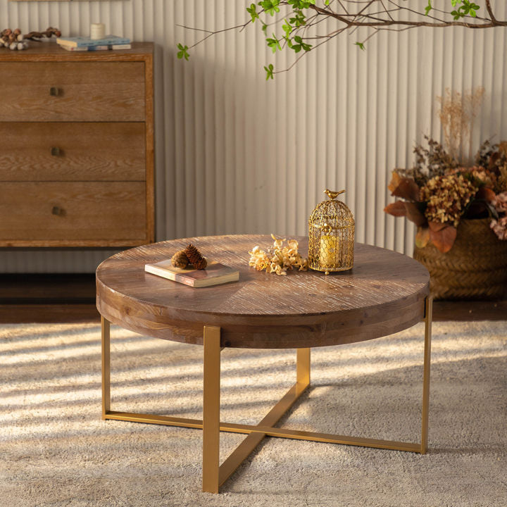 Modern Retro Coffee Table | Gold Legs | Fir Wood