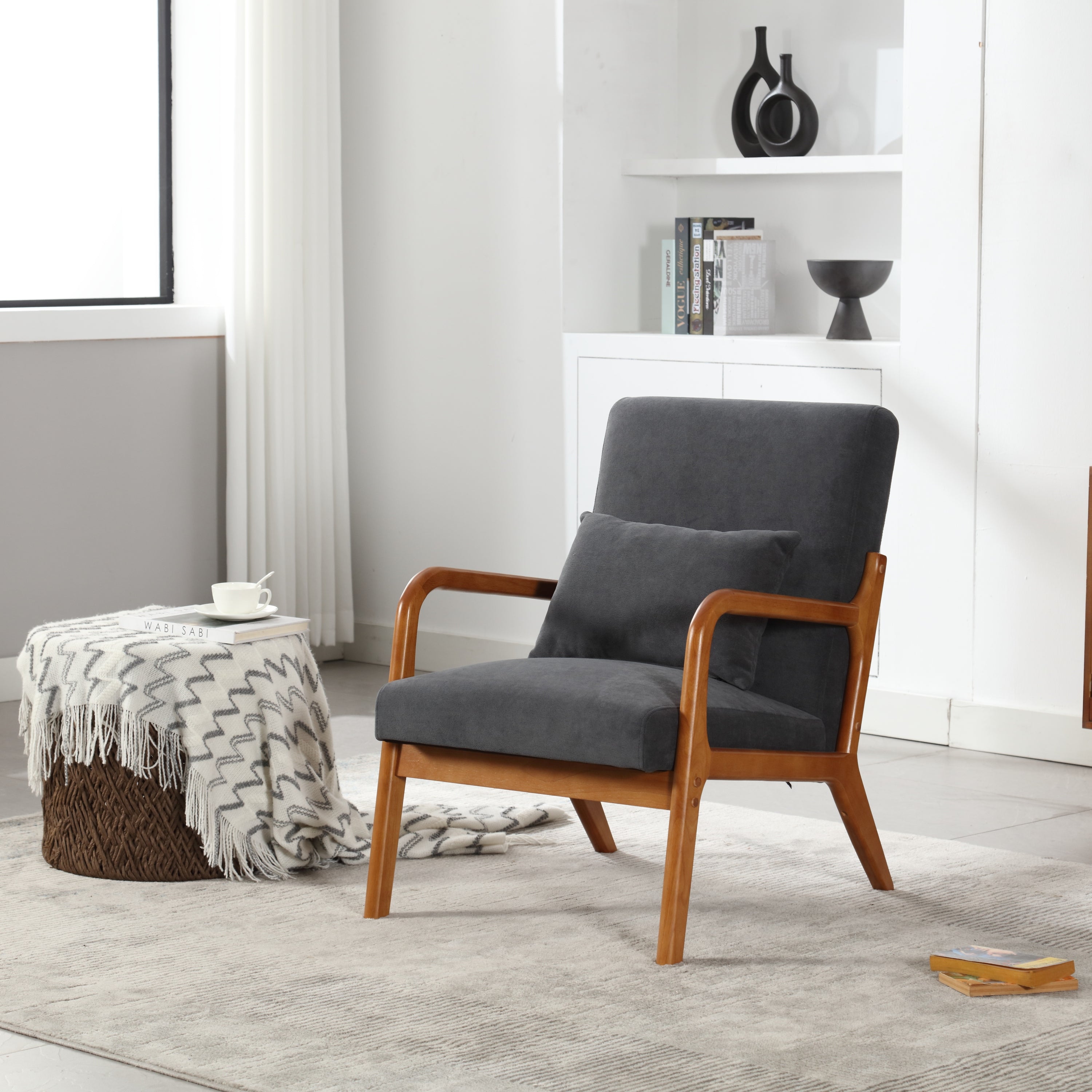 Gray Accent Chair: Modern Wood Lounge Chair