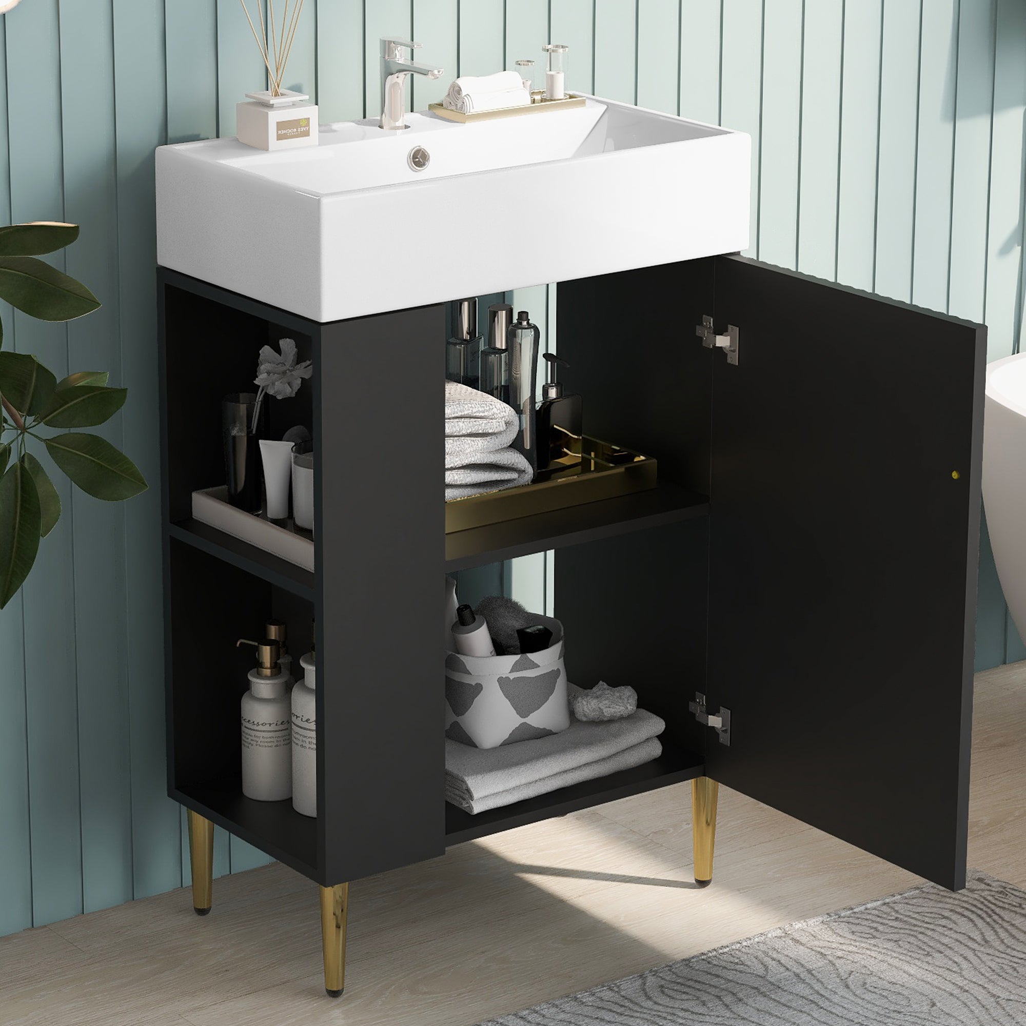 21.6" Black Bathroom Vanity with Sink & Storage