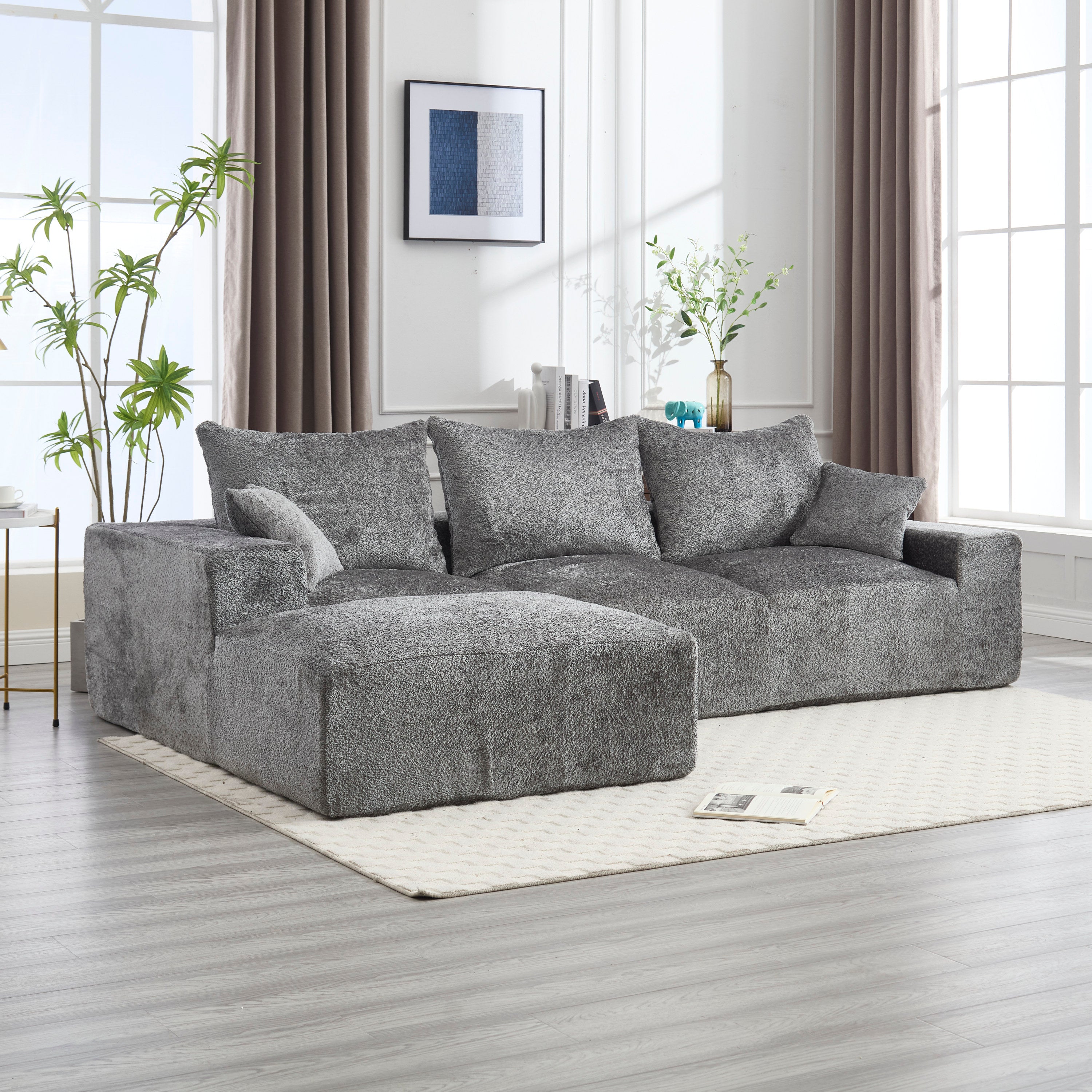 Modern L-Shaped Couch with Storage & Ottoman