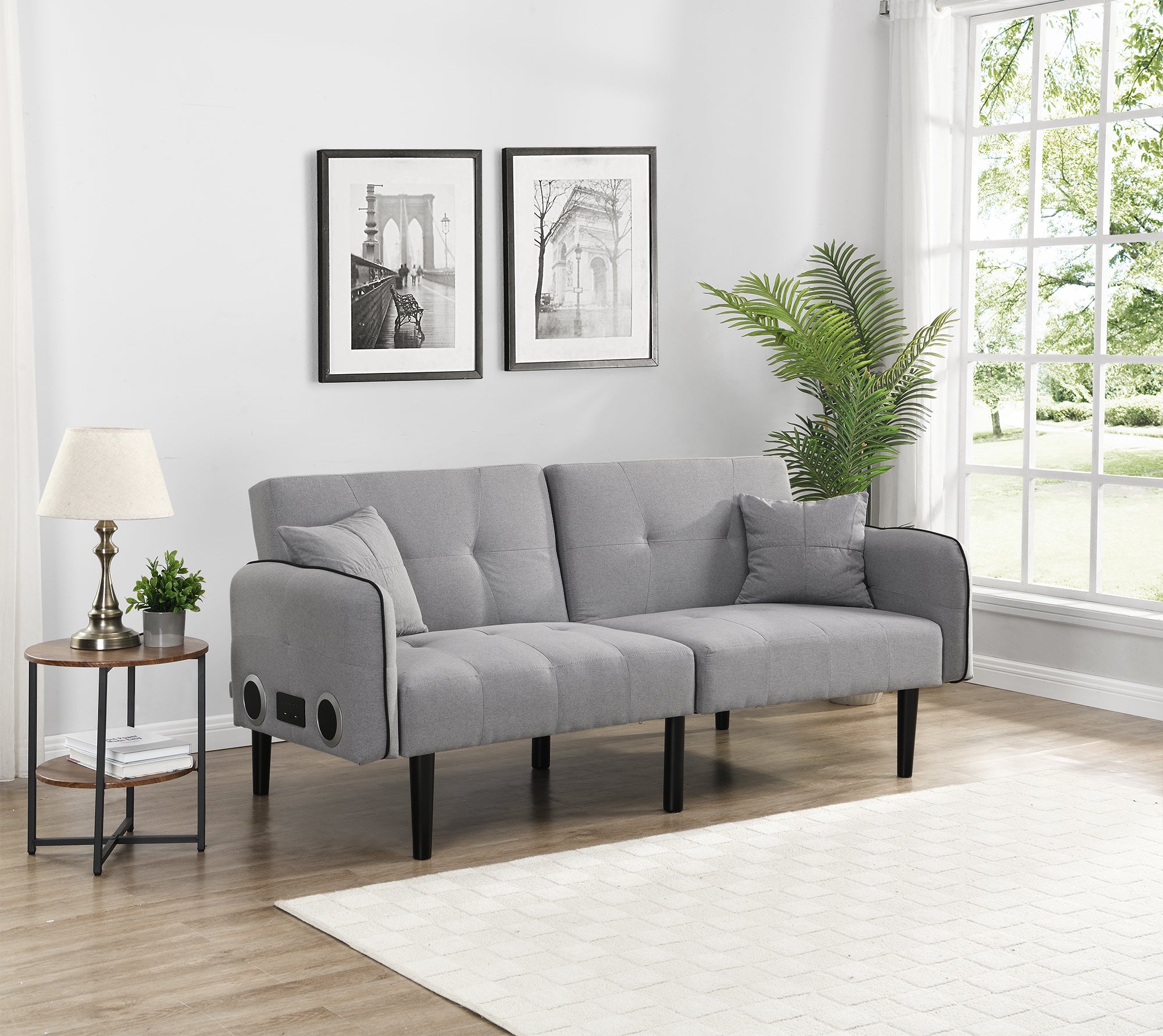 Gray Folding Ottoman Sofa Bed w/ Stereo