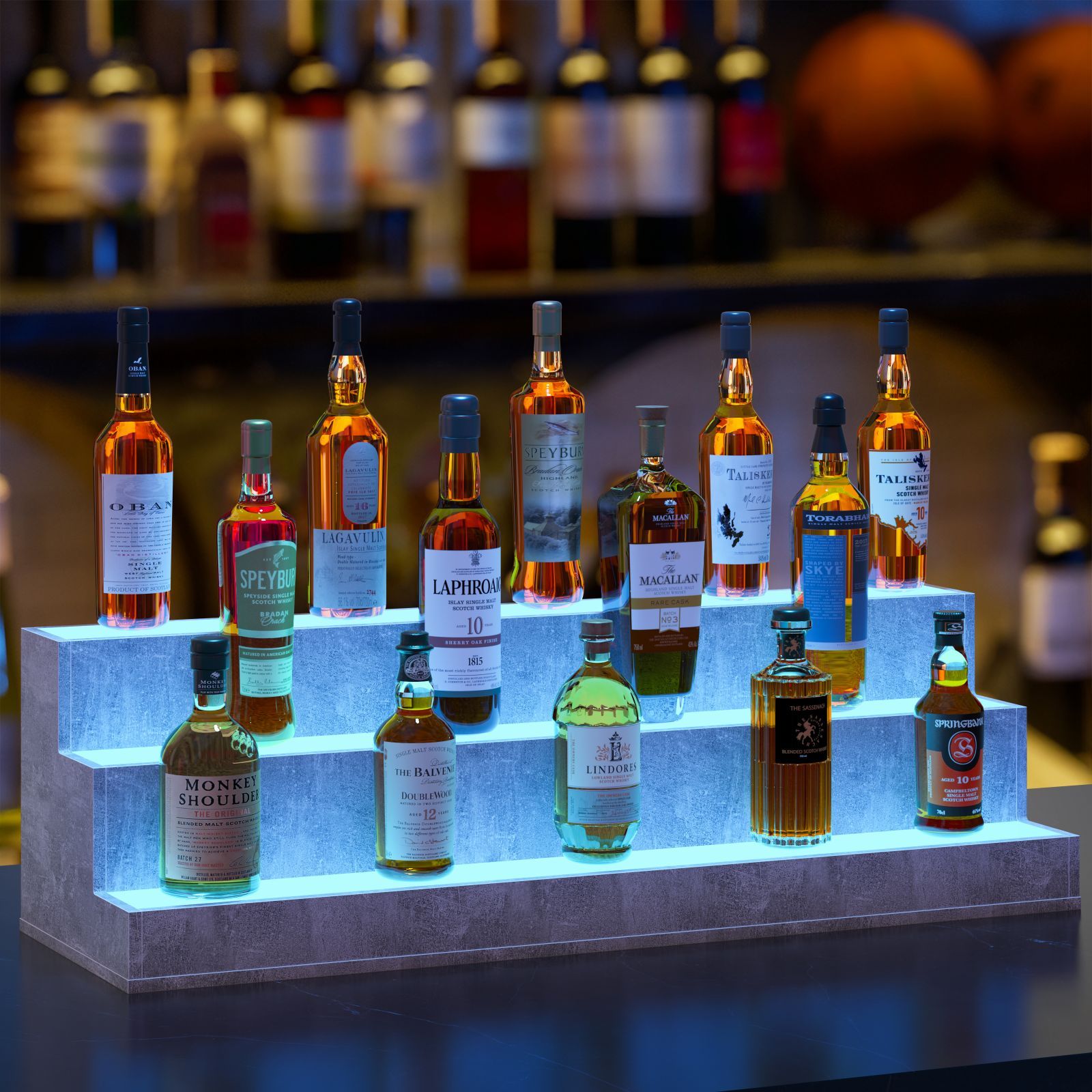 LED Liquor Bottle Shelf: 37" App-Controlled Display