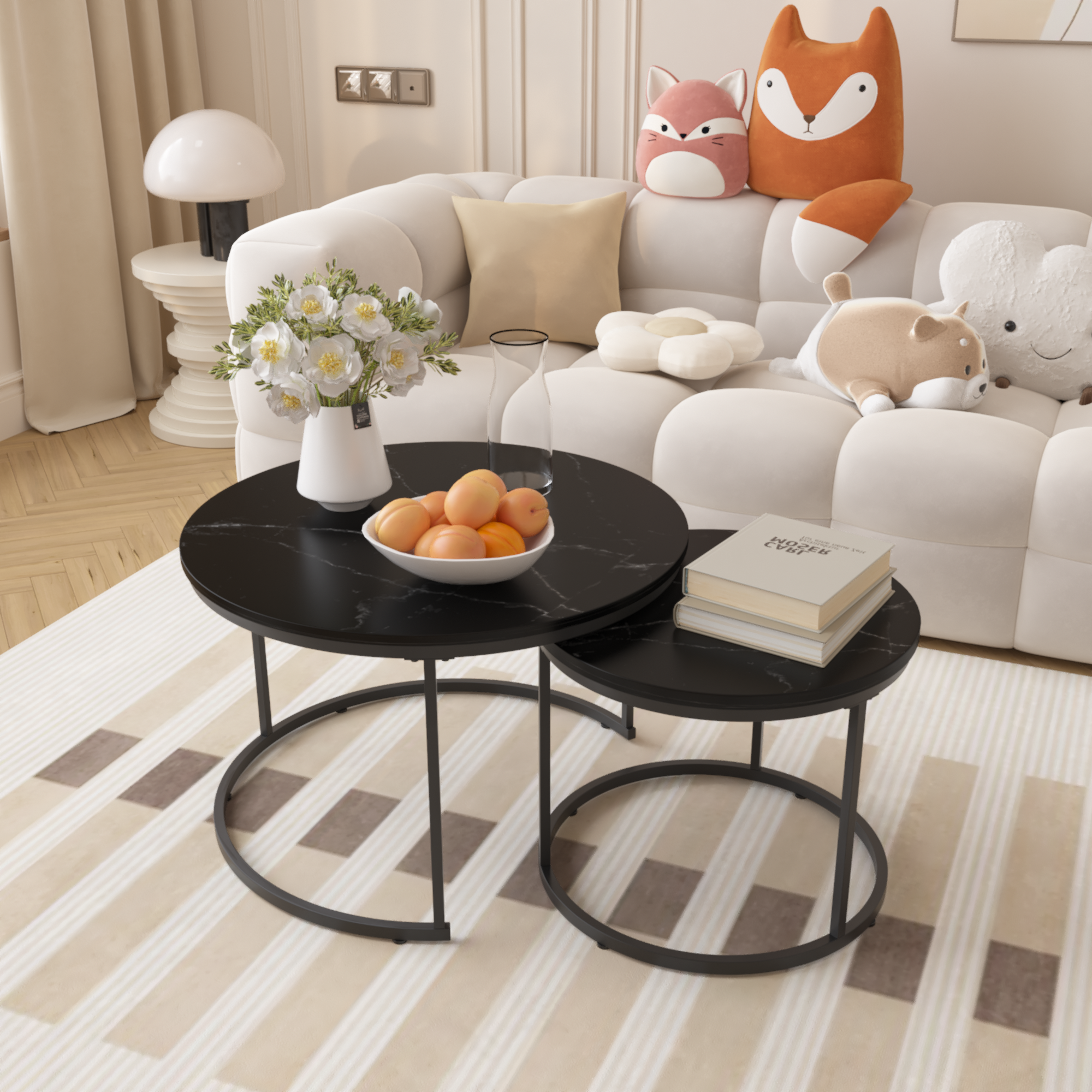 Round Coffee Table Set: Wood & Metal, 27.6"