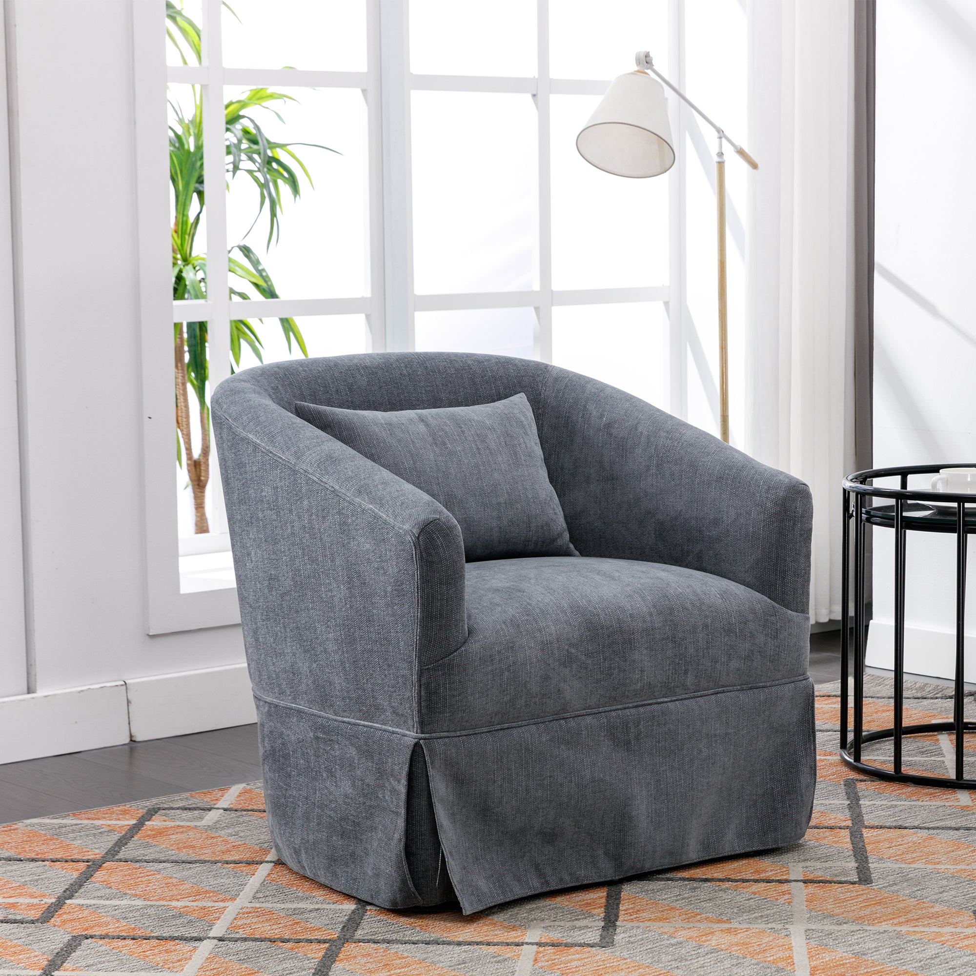 Grey Linen Blend Swivel Accent Armchair