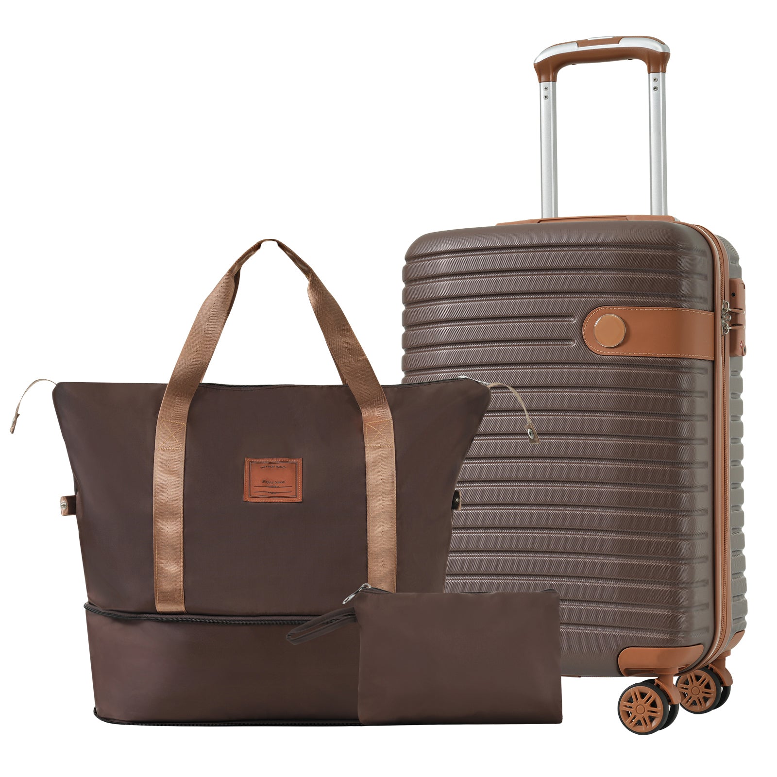 Lightweight Carry-on Luggage Set: 20" Brown