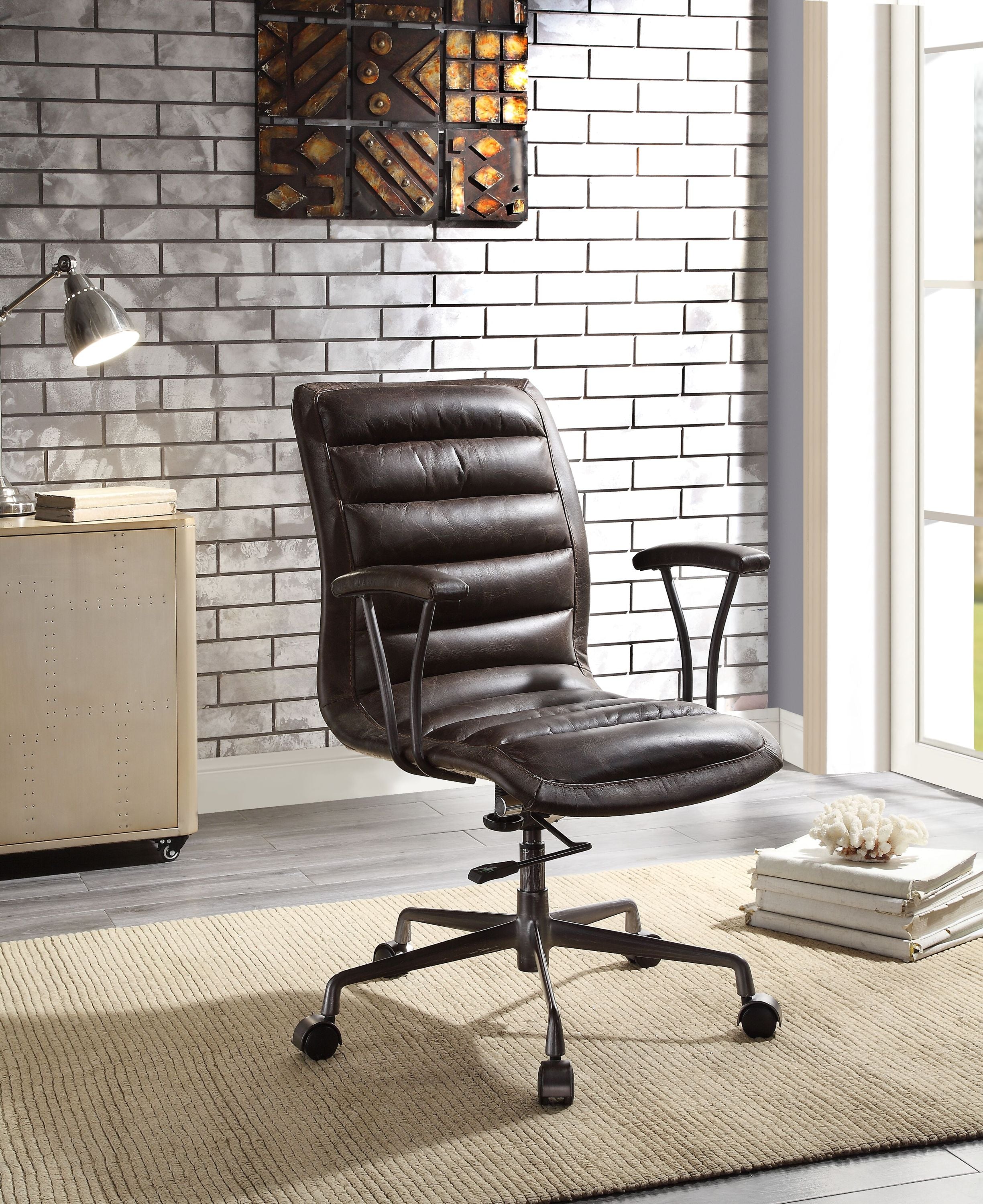 Distressed Chocolate Swivel Office Chair w/ Casters