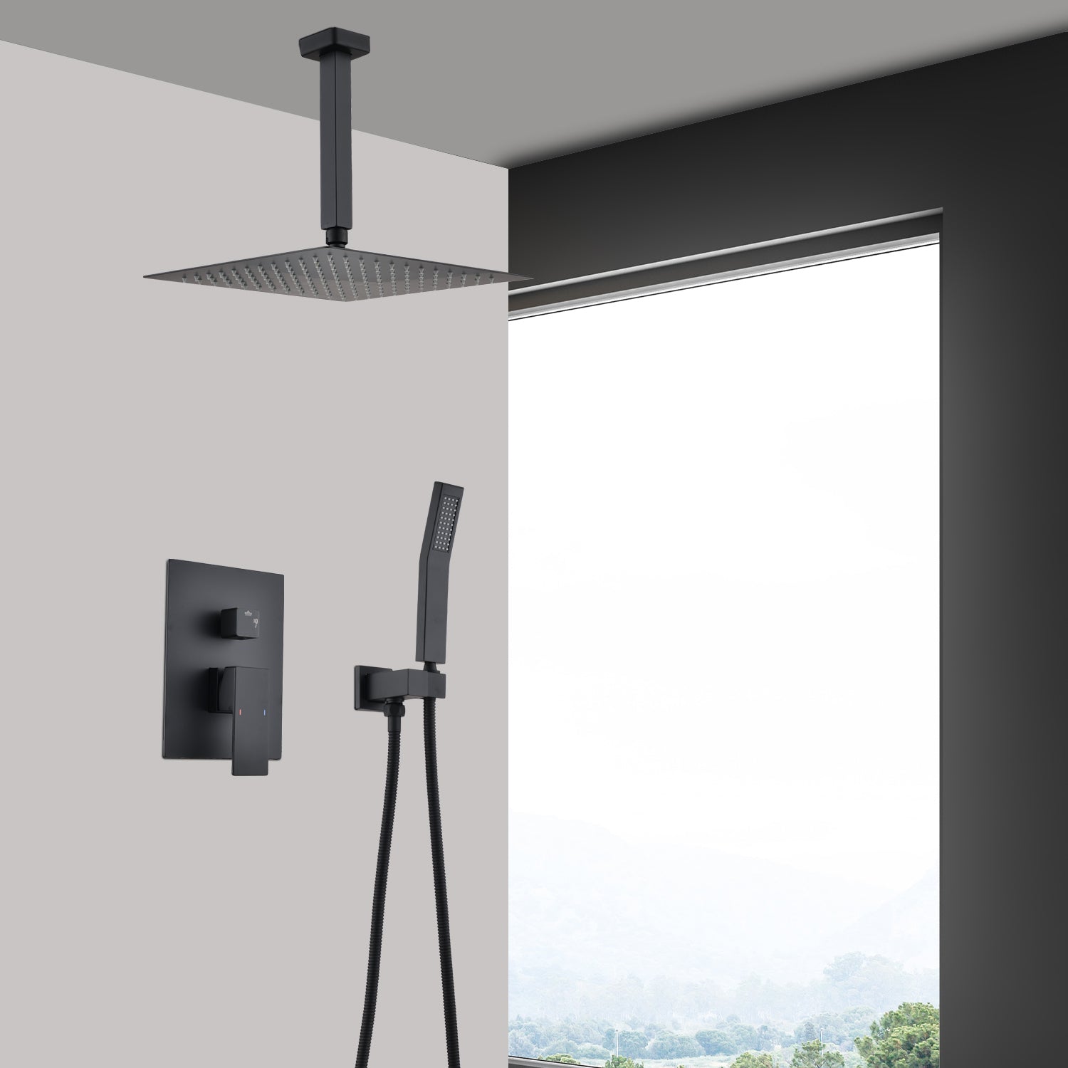 Ceiling Shower System: Handheld & 10' Head