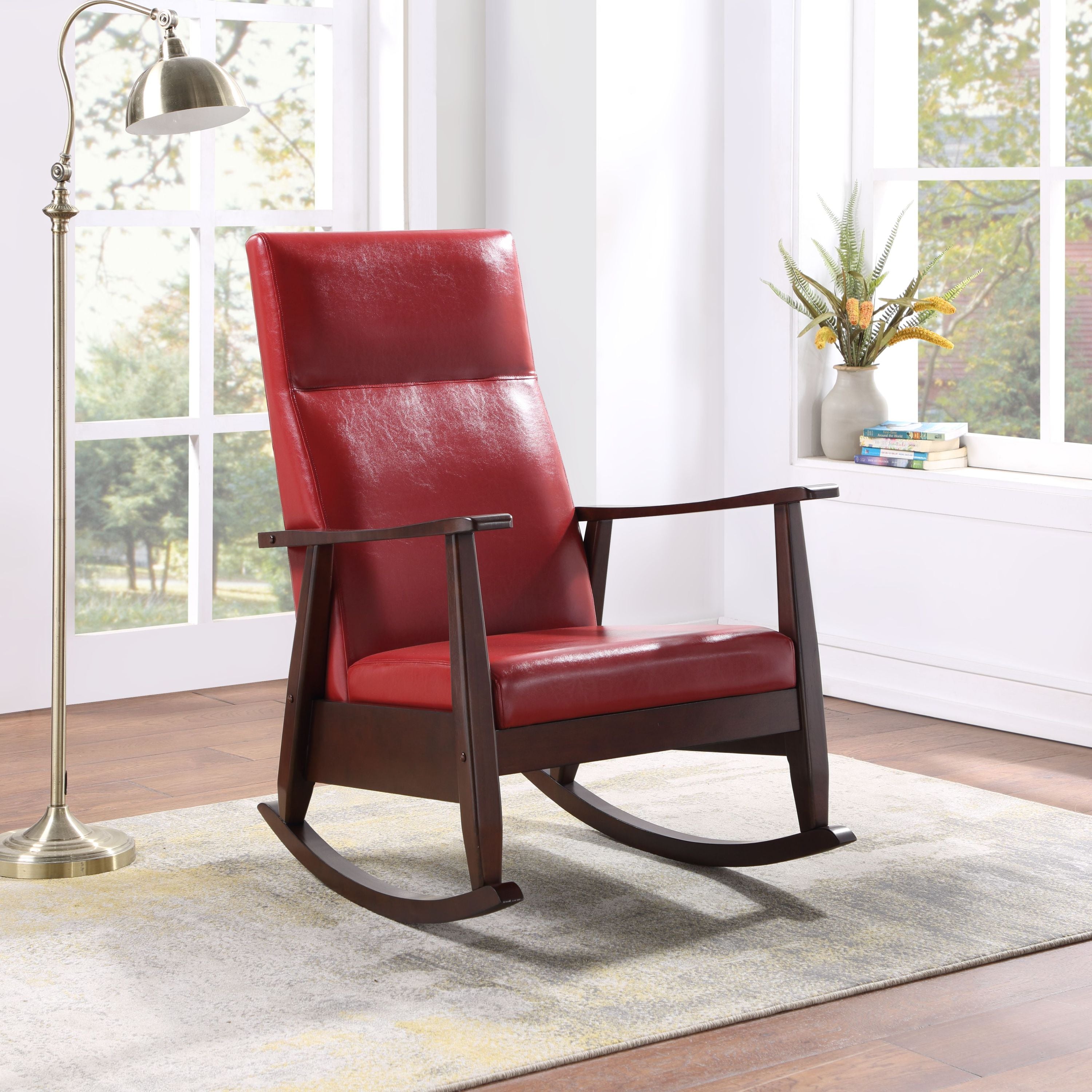 Raina Red & Espresso Rocking Chair (PU Leather)