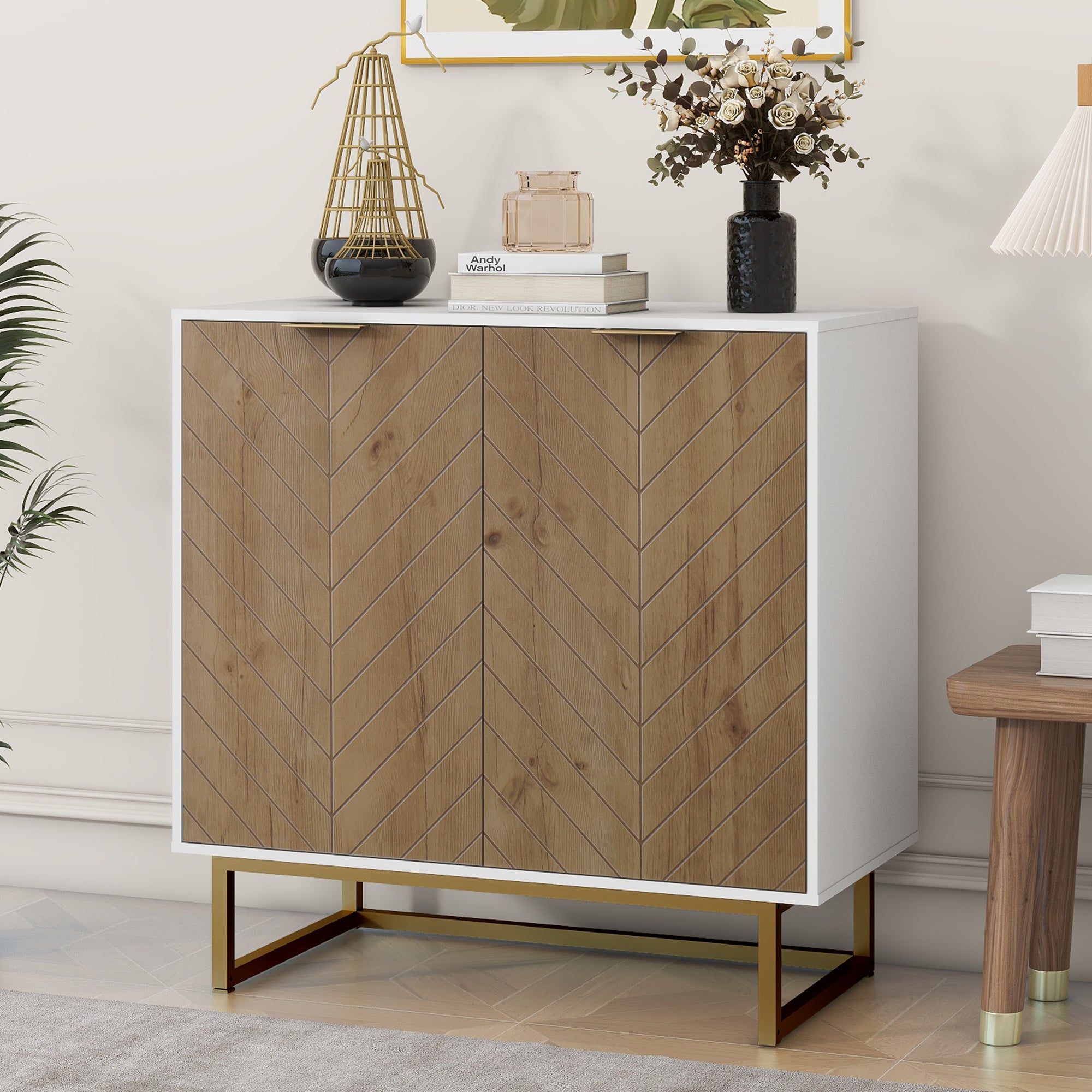 White Gold 2-Door Buffet Sideboard Cabinet