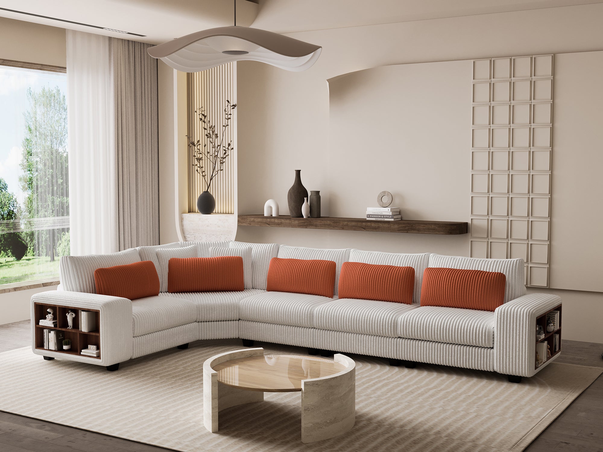Modular L-Shaped Sectional Sofa w/ Armrest & Storage - Beige