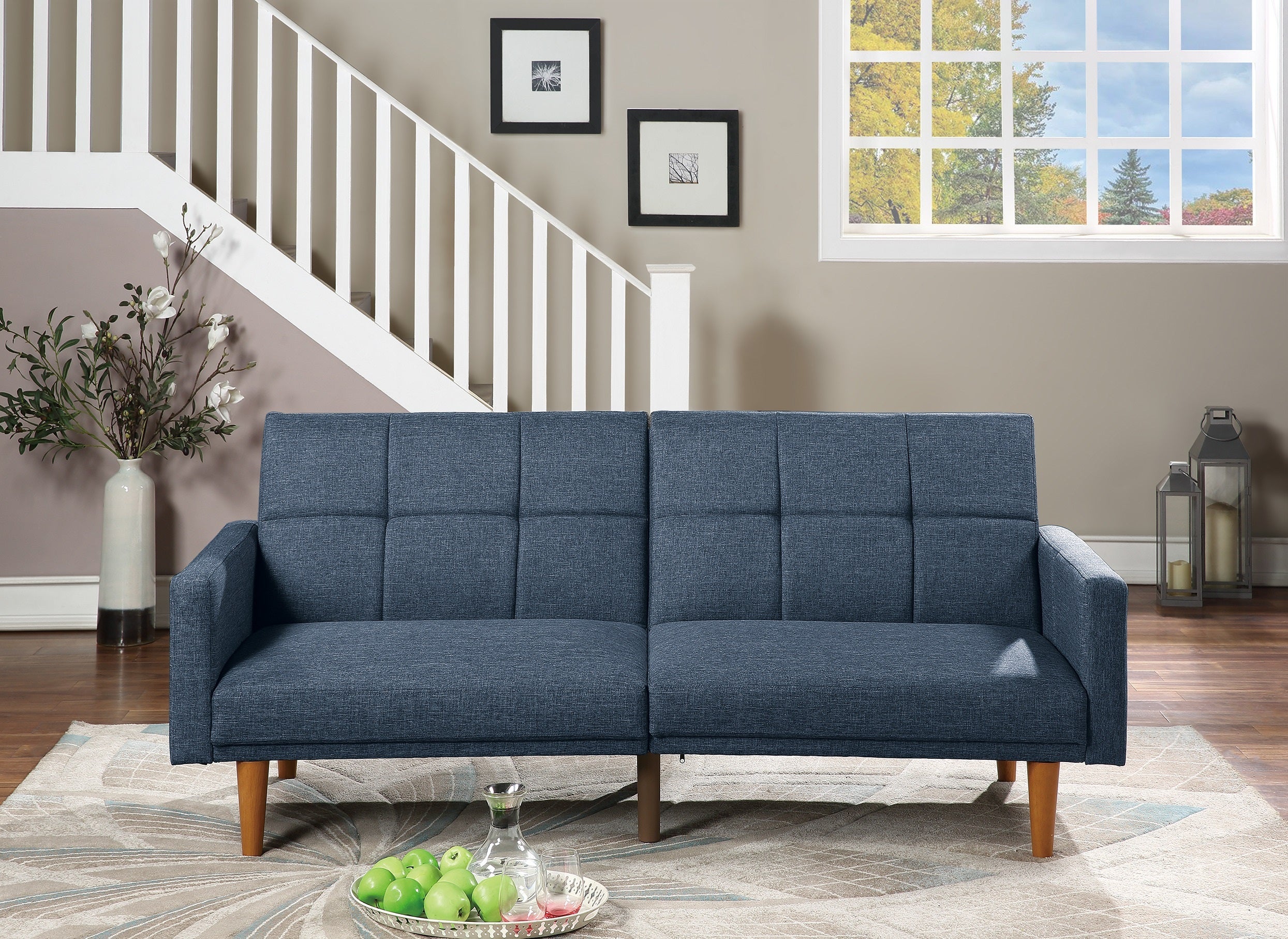 Navy Tufted Sofa Bed: Convertible Couch