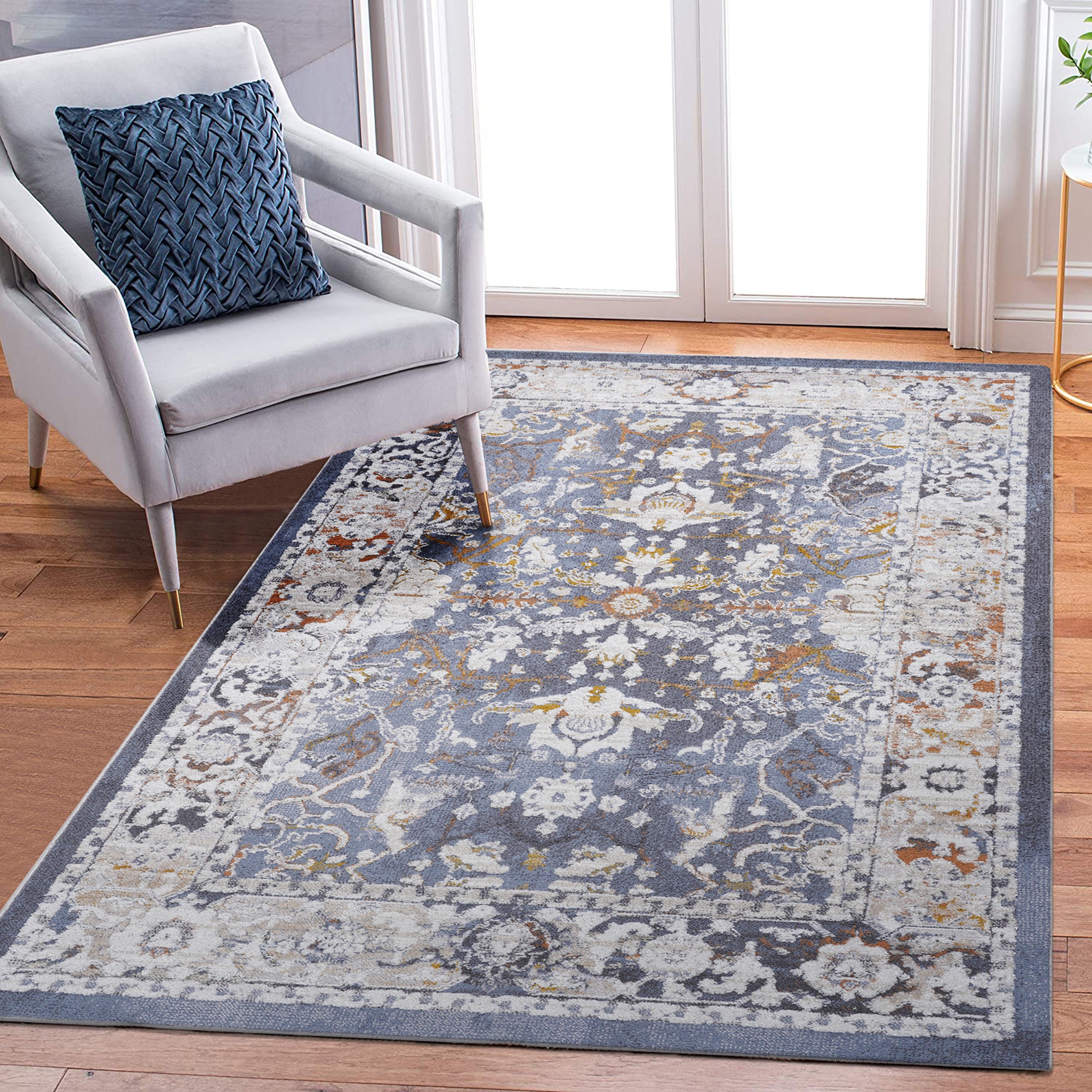 Blue Area Rug: 5x7 Stain-Resistant Rug