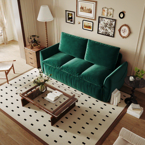 Green Velvet Pull-Out Sofa Bed & Blanket Set
