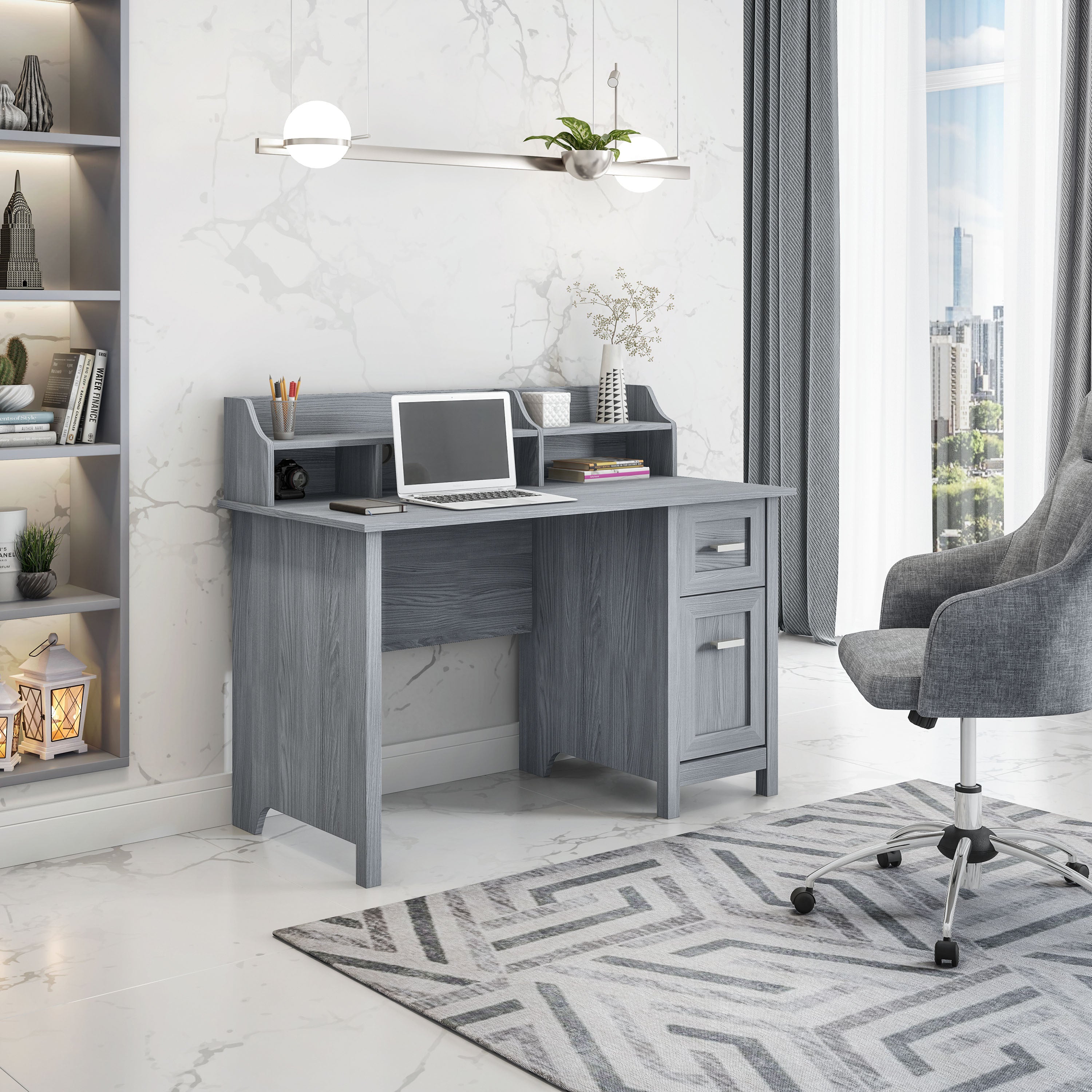 Classic Grey Office Desk with Storage