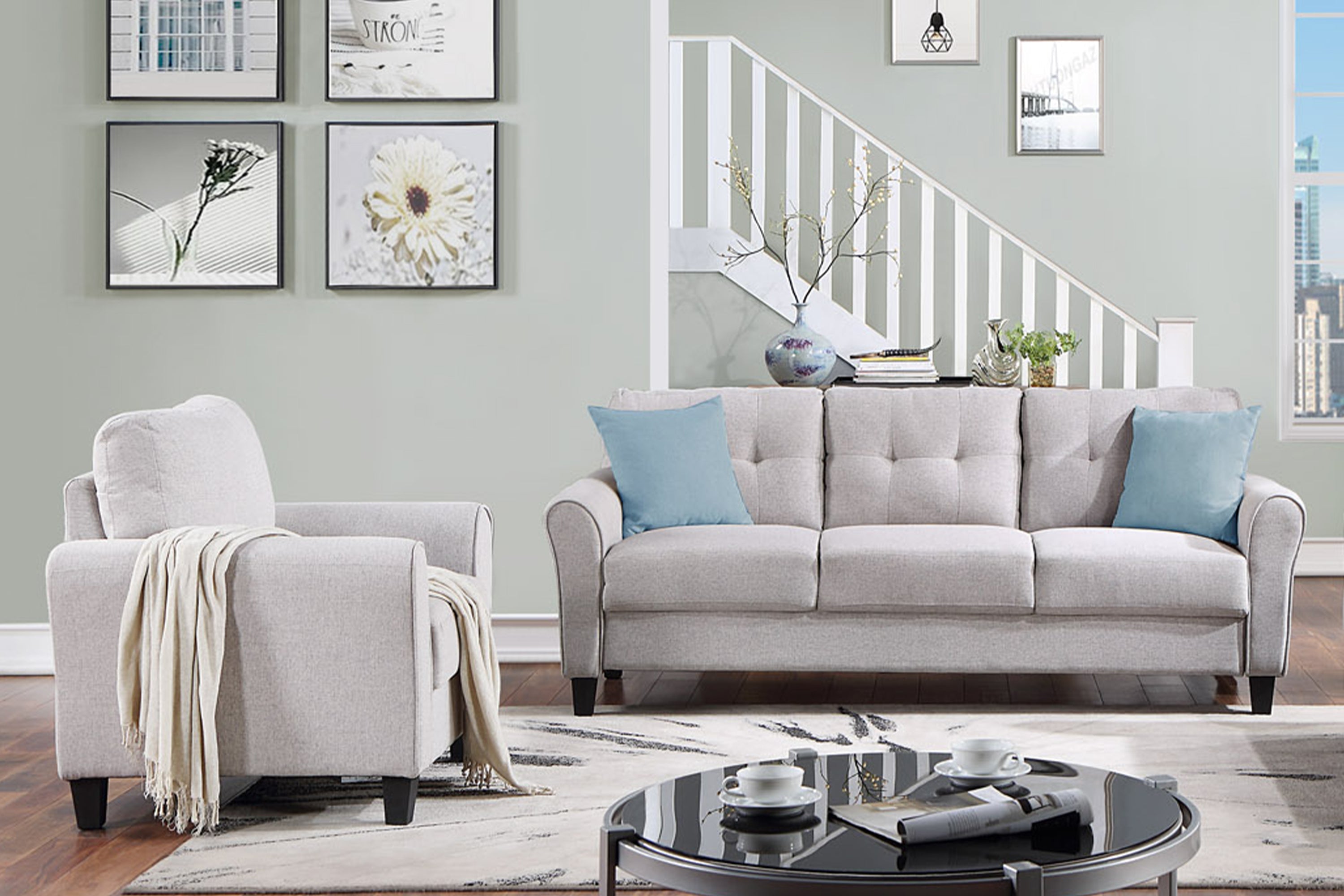 Grey Linen Sofa Set: Modern Living Room Furniture
