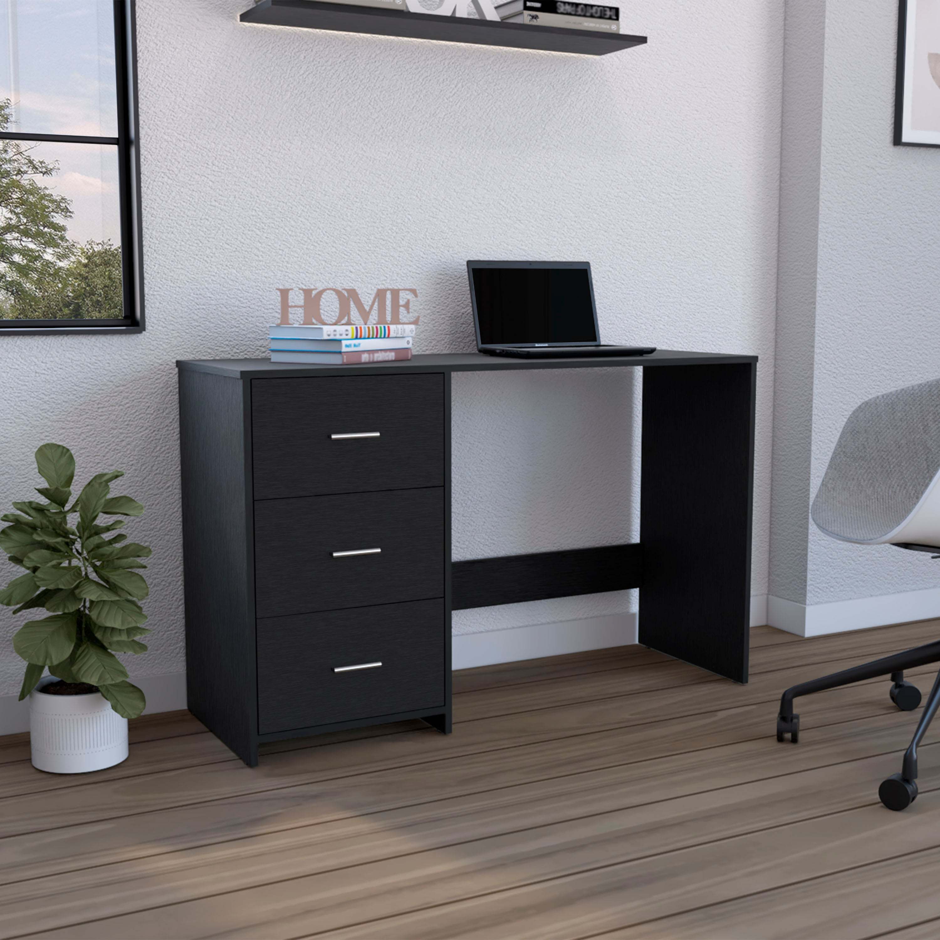 Black Writing Desk | 3 Drawers | Modern Home Office Desk