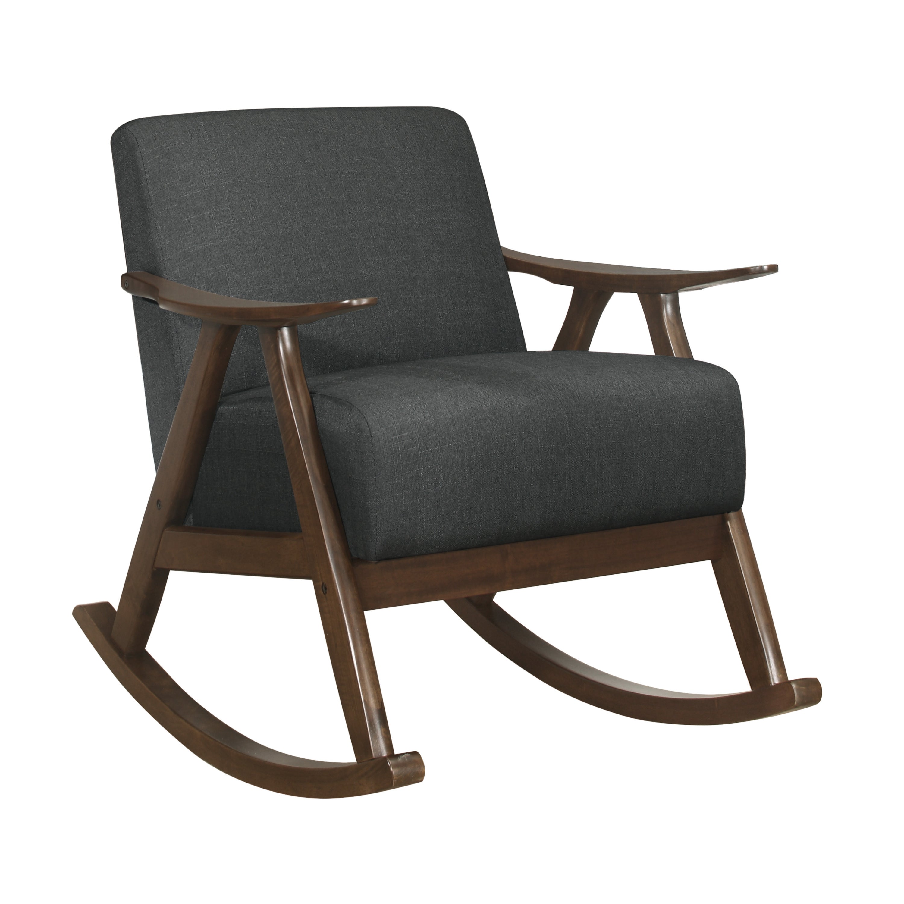 Modern Dark Gray Rocking Chair - Walnut Finish